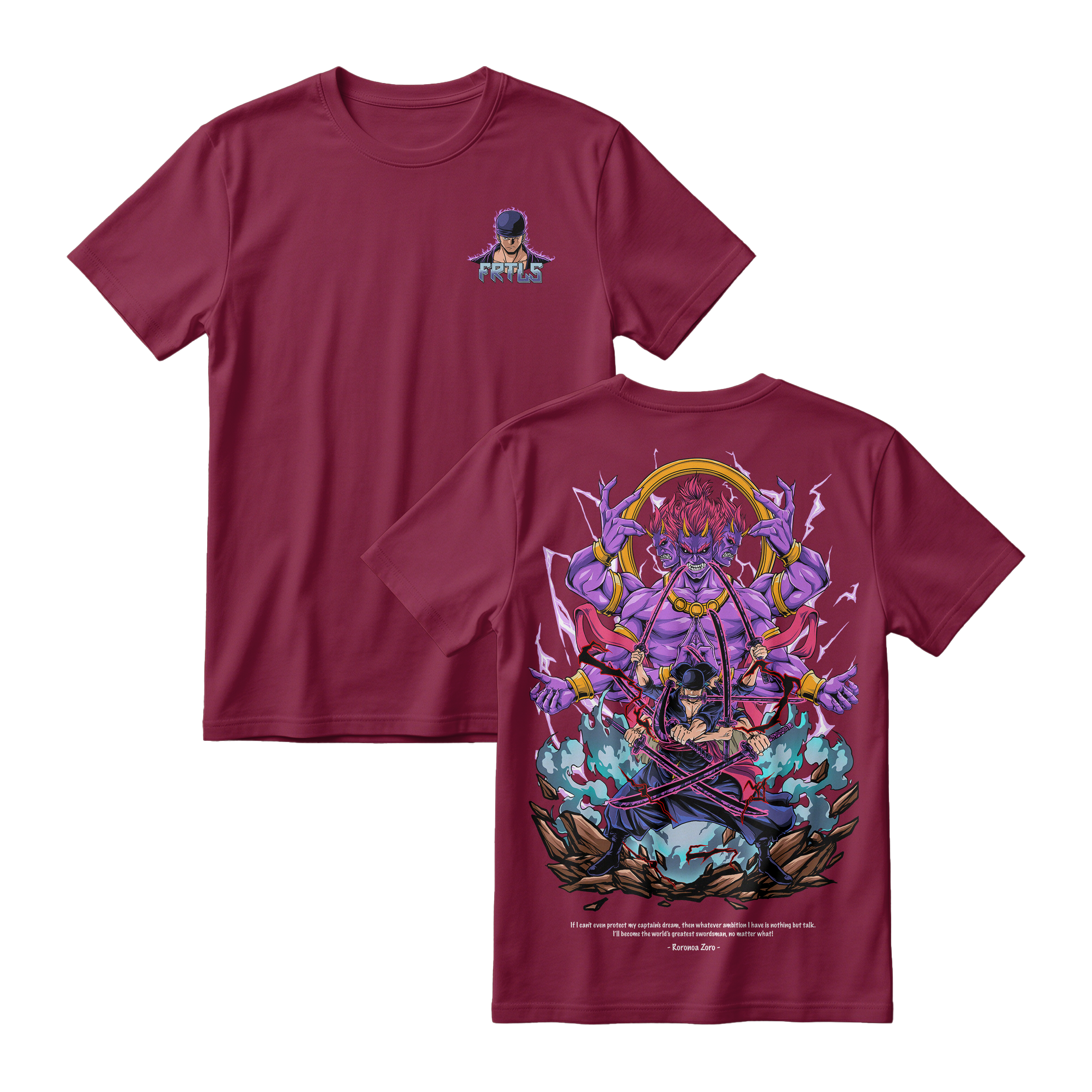 Anime One Piece Roronoa Zoro Short Sleeve Tee - MAROON