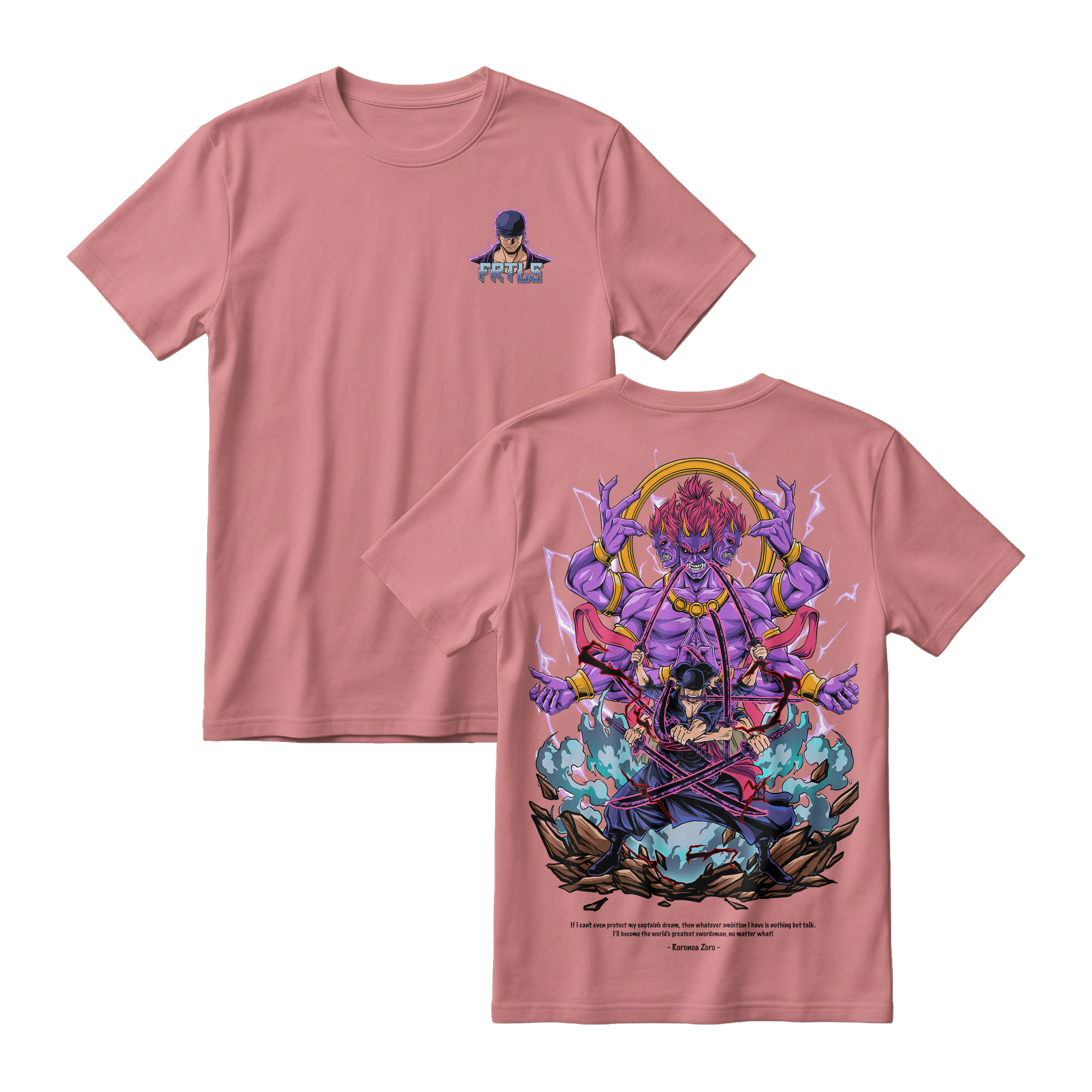 Anime One Piece Roronoa Zoro Short Sleeve Tee - PASTEL-PINK