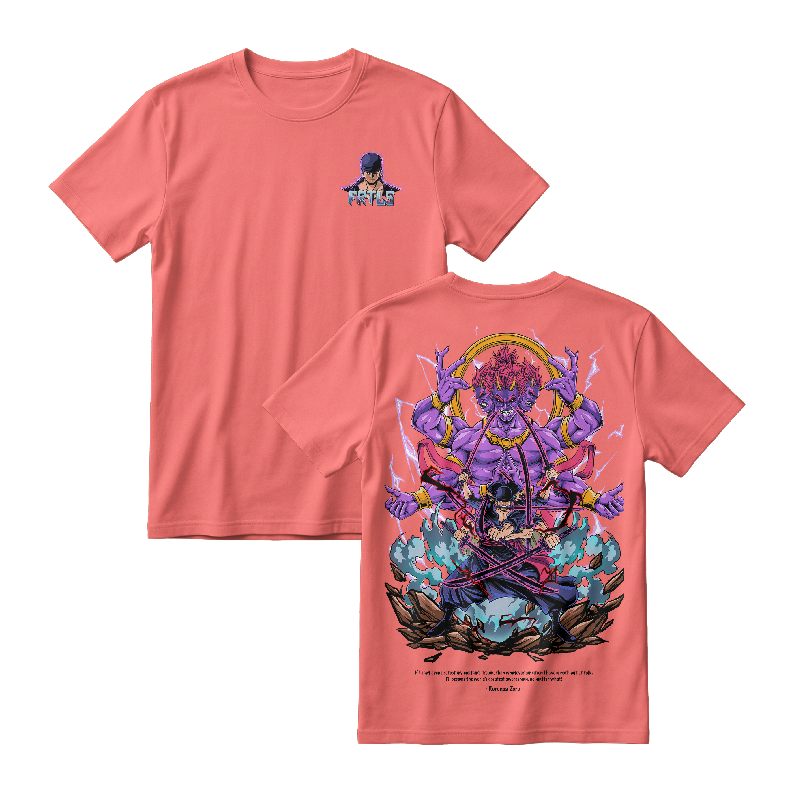 Anime One Piece Roronoa Zoro Short Sleeve Tee - SALMON