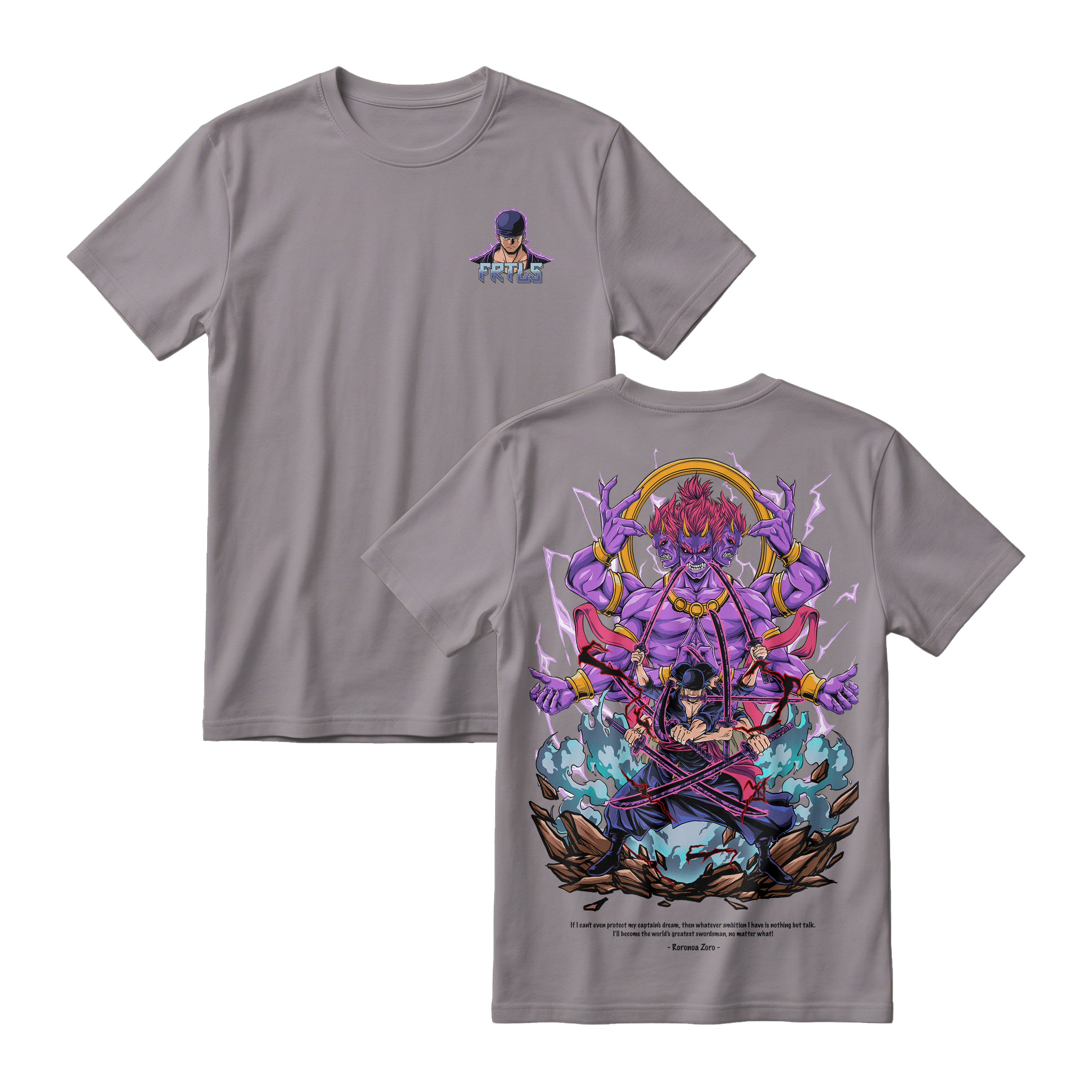 Anime One Piece Roronoa Zoro Short Sleeve Tee - SMOKE-GREY
