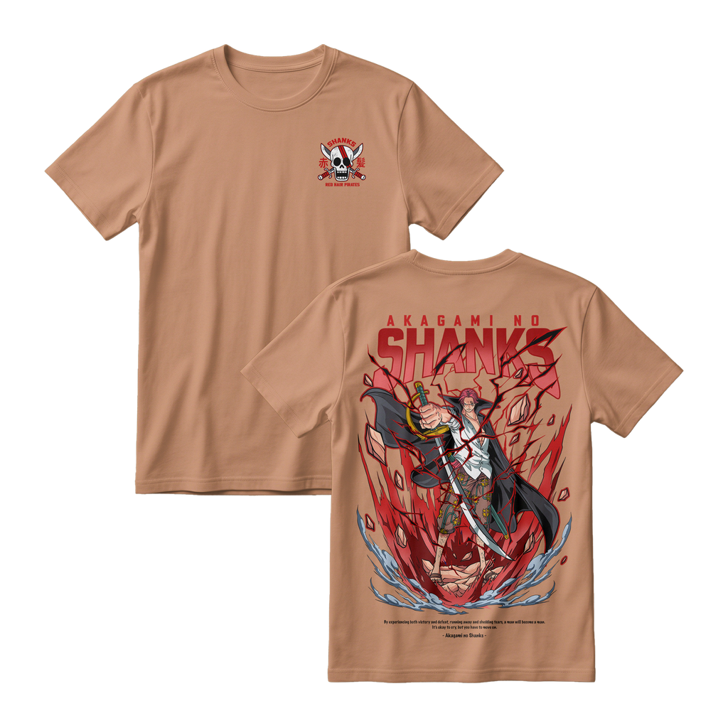Anime One Piece Akagami no Shanks Short Sleeve Tee - ALMOND