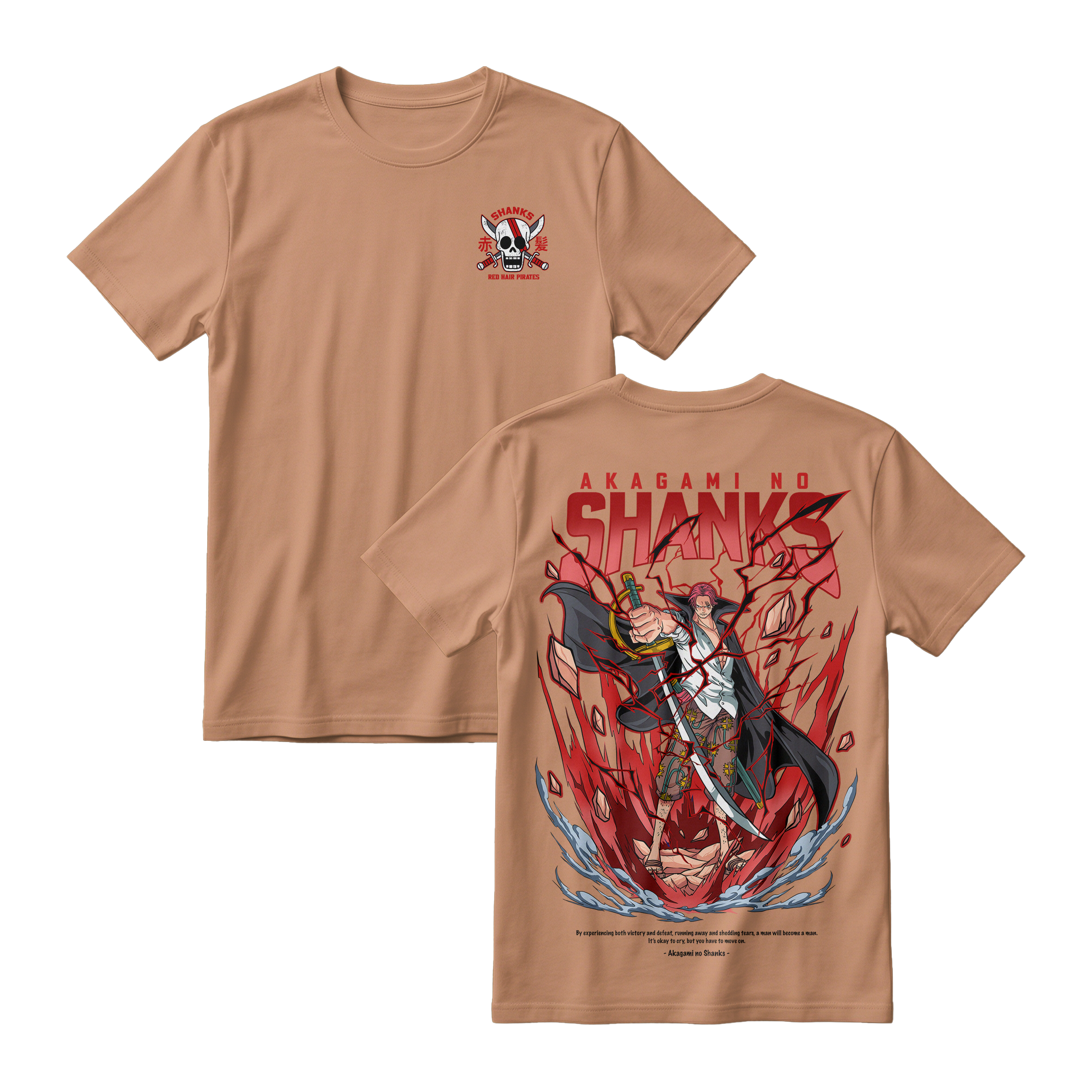 Anime One Piece Akagami no Shanks Short Sleeve Tee - ALMOND