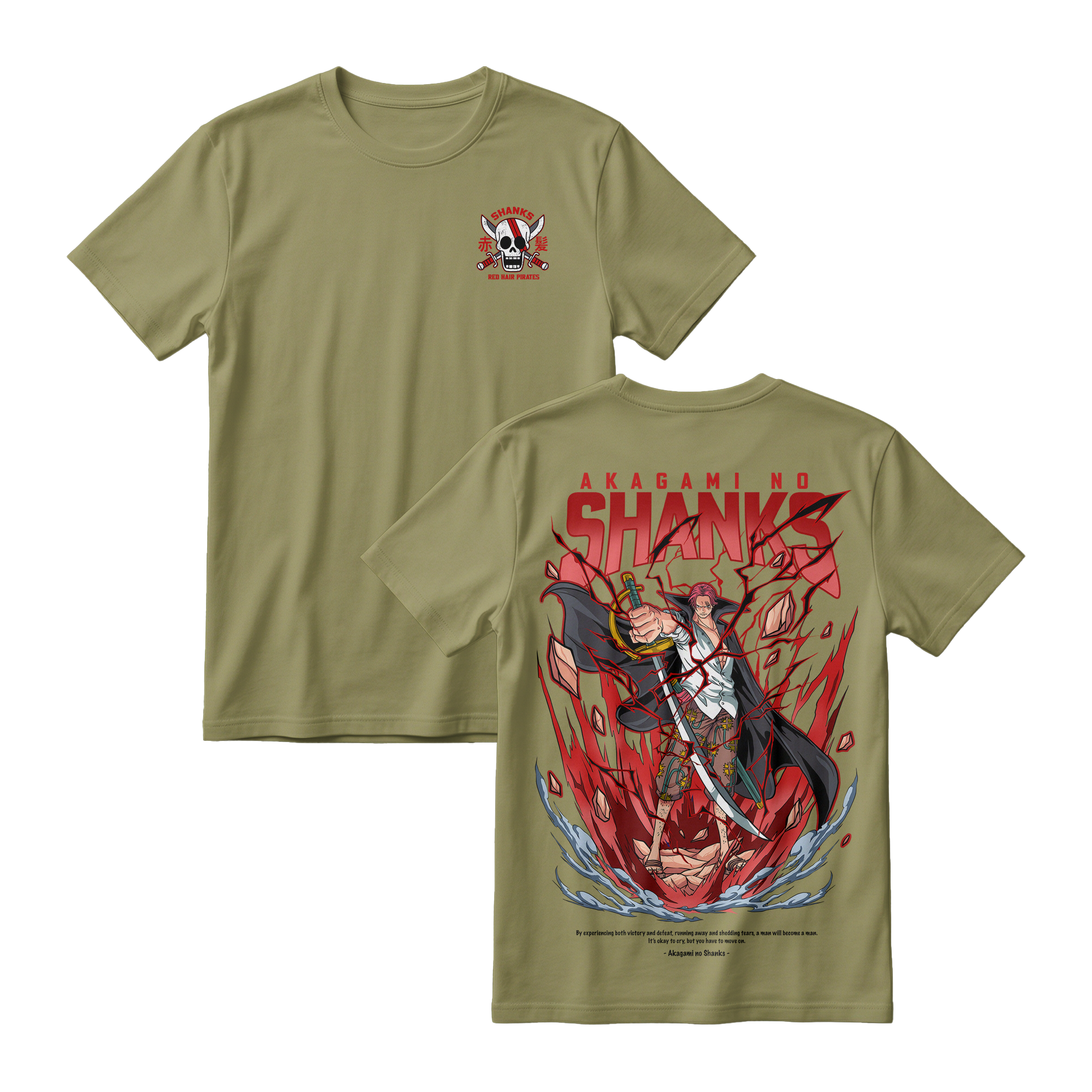 Anime One Piece Akagami no Shanks Short Sleeve Tee - ARMY