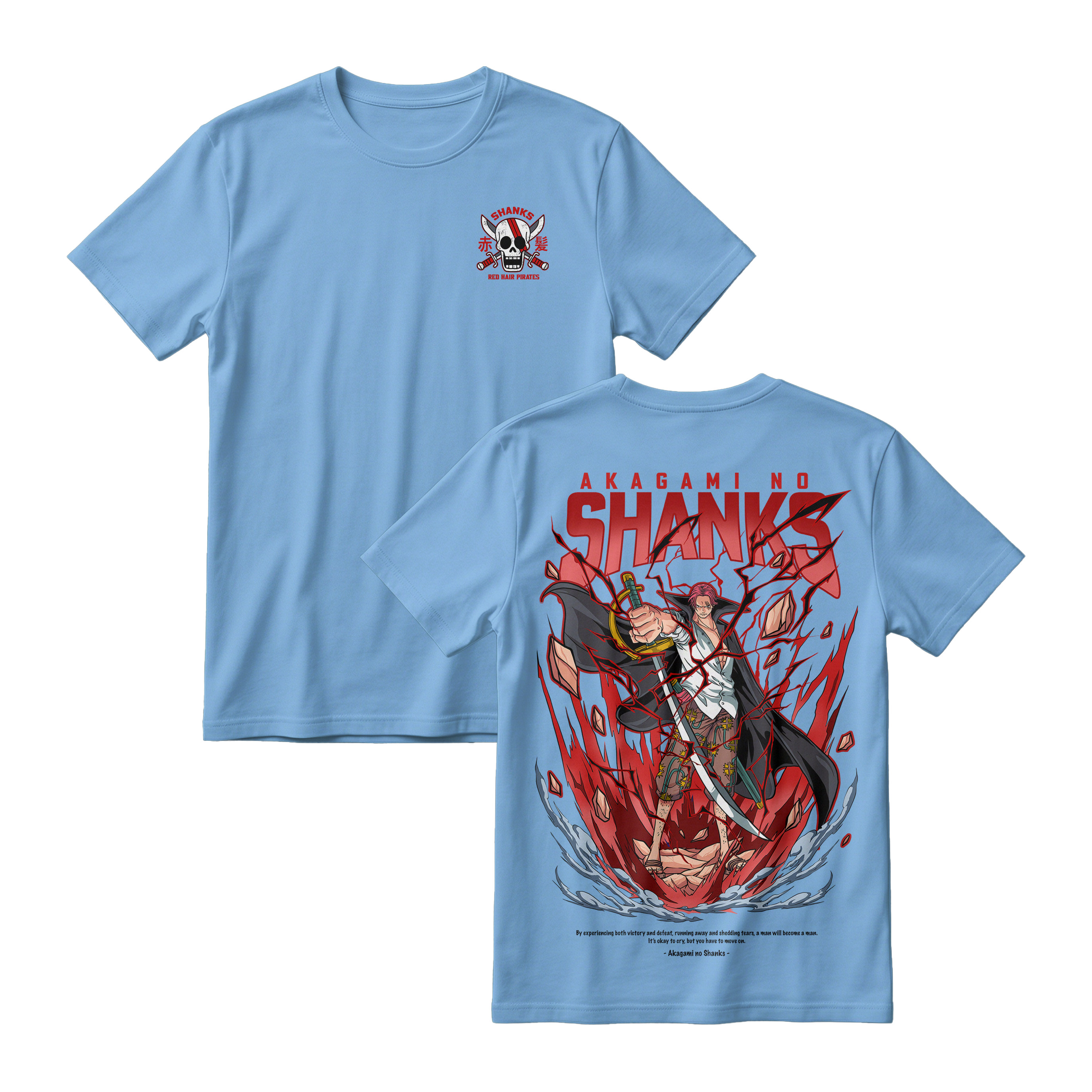 Anime One Piece Akagami no Shanks Short Sleeve Tee - ARTIC-BLUE