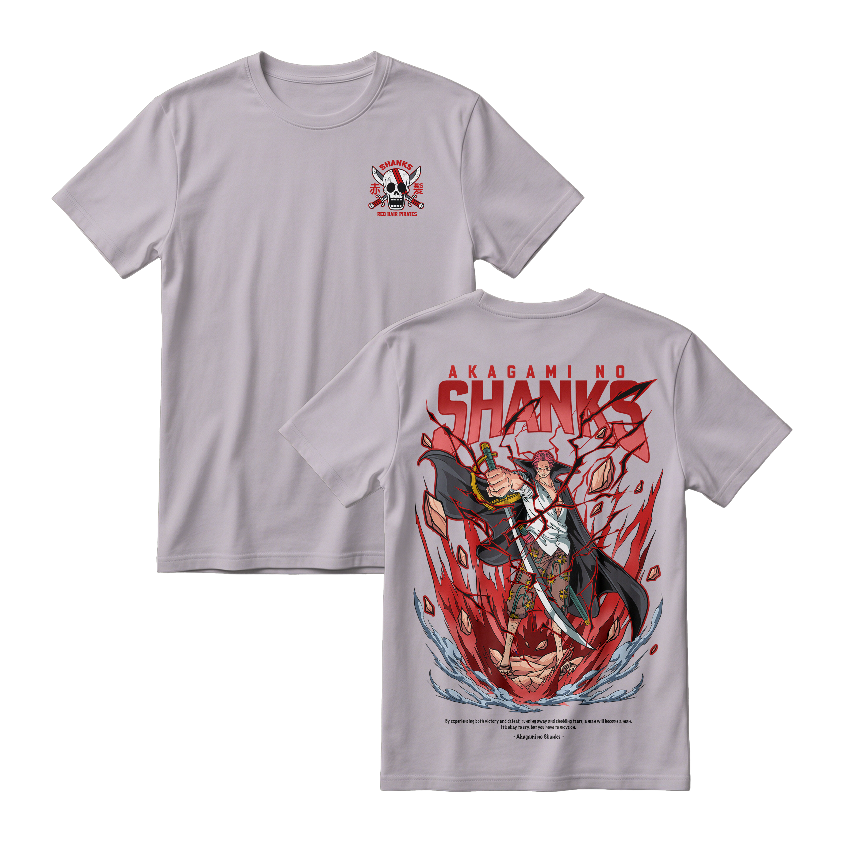 Anime One Piece Akagami no Shanks Short Sleeve Tee - ASH-GREY