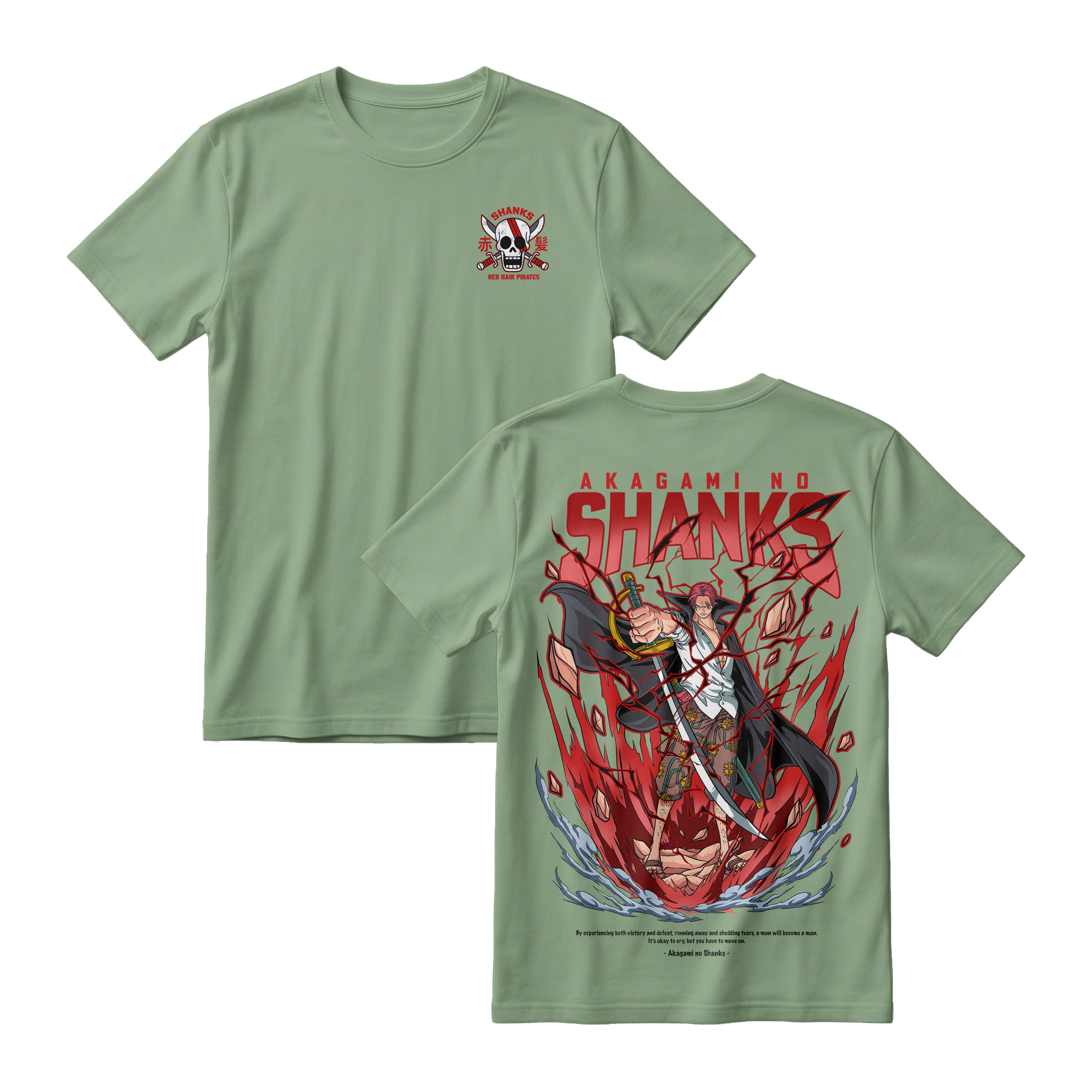 Anime One Piece Akagami no Shanks Short Sleeve Tee - ASPARAGUS