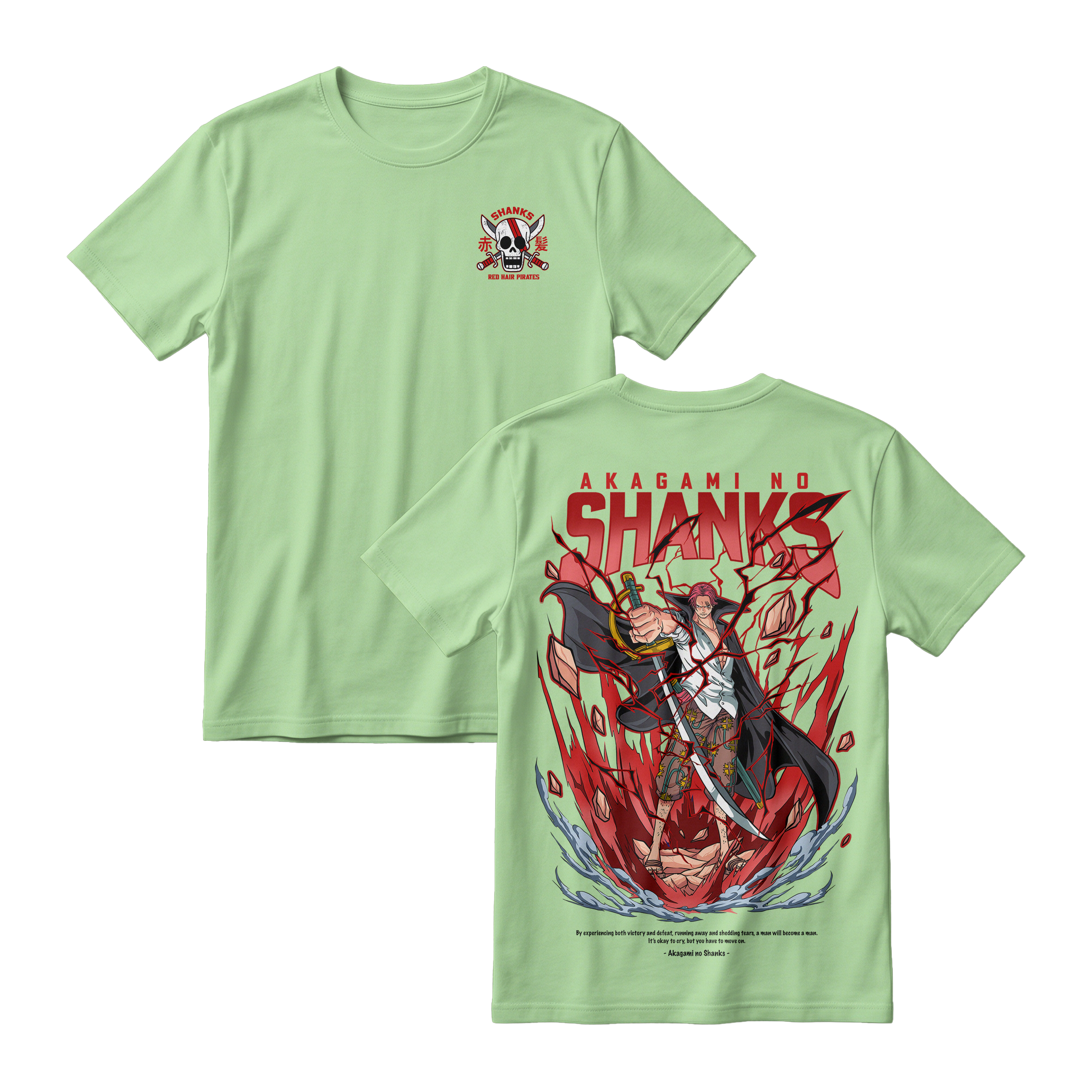 Anime One Piece Akagami no Shanks Short Sleeve Tee - AVOCADO