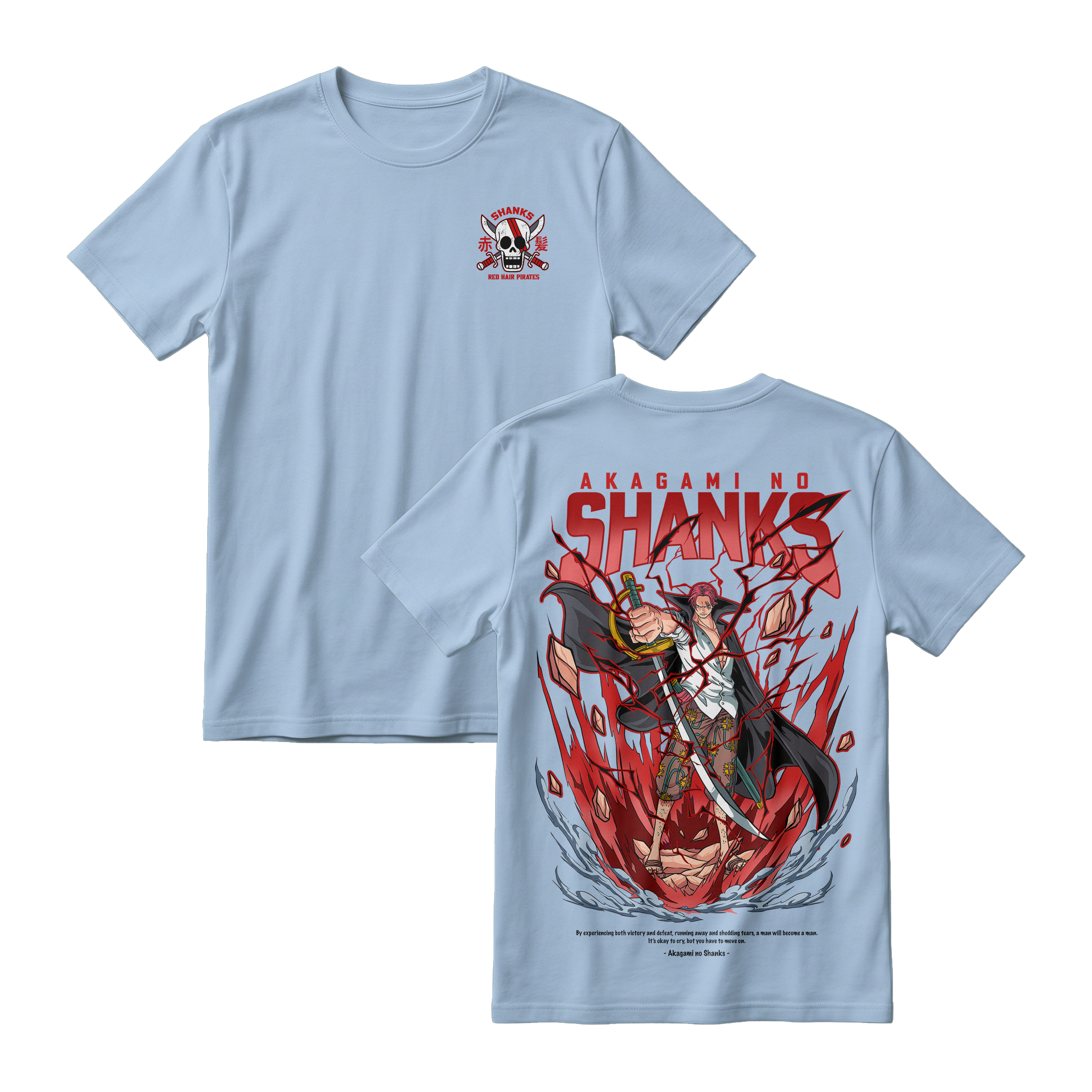 Anime One Piece Akagami no Shanks Short Sleeve Tee - BABY-BLUE