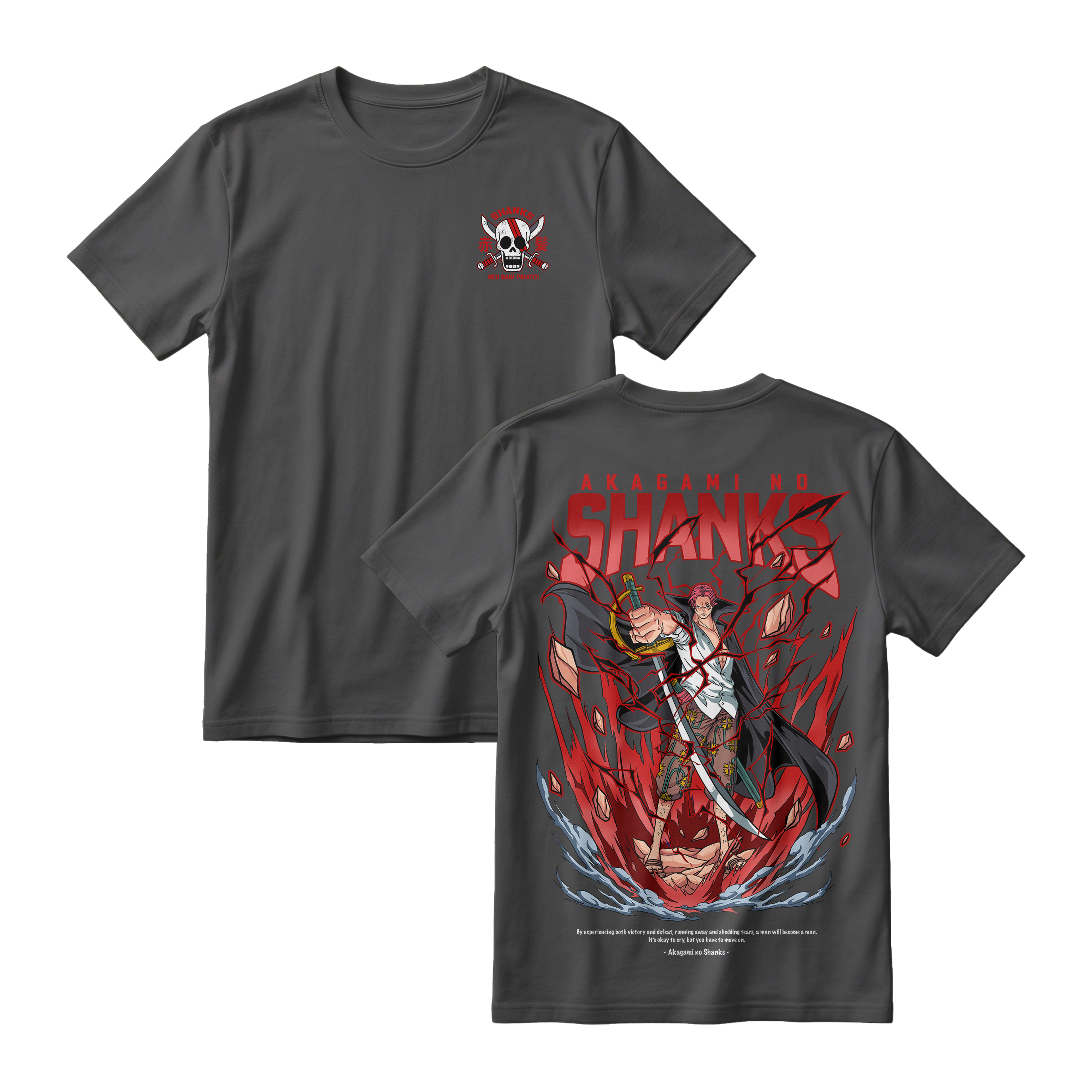 Anime One Piece Akagami no Shanks Short Sleeve Tee - BLACK-JELLY