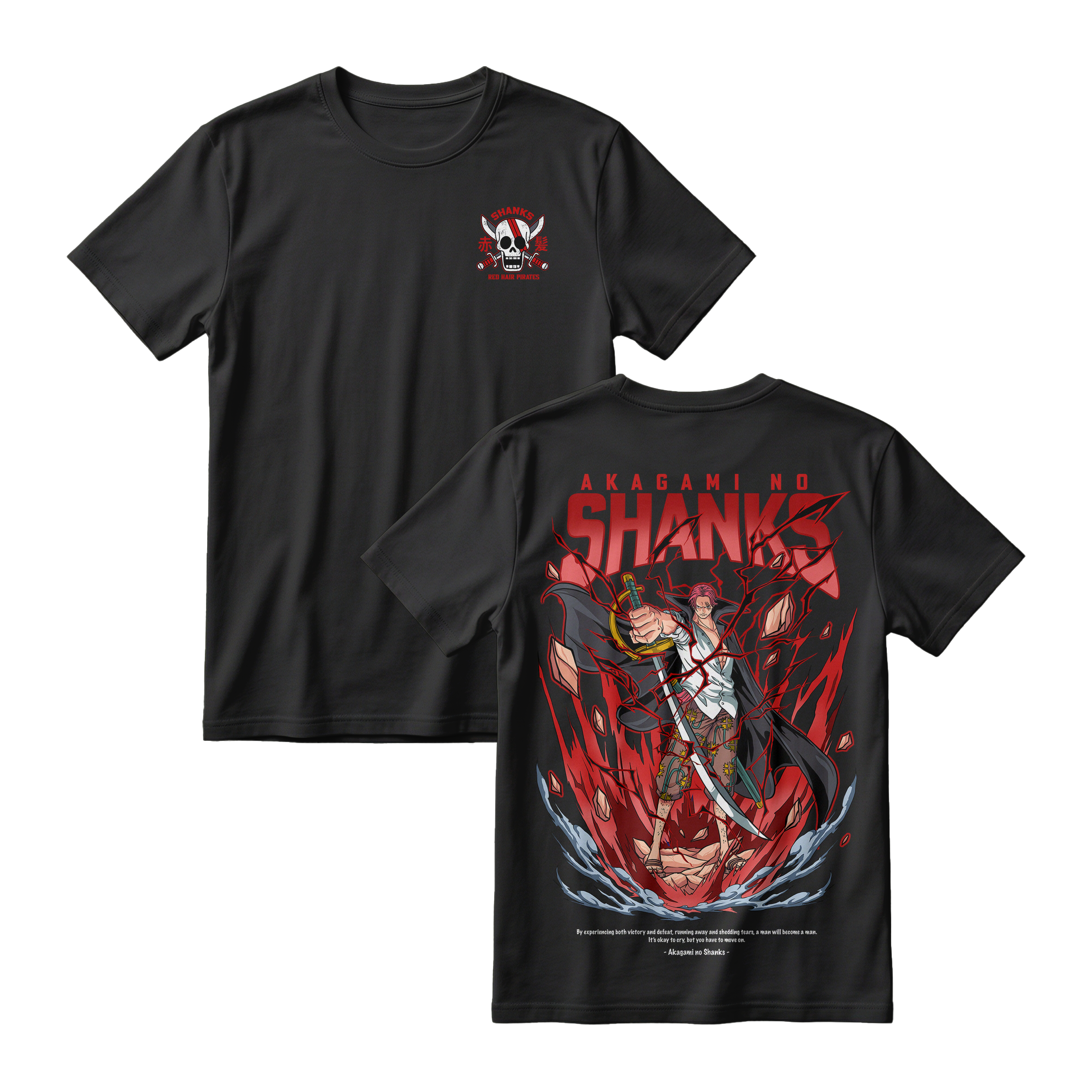 Anime One Piece Akagami no Shanks Short Sleeve Tee - BLACK