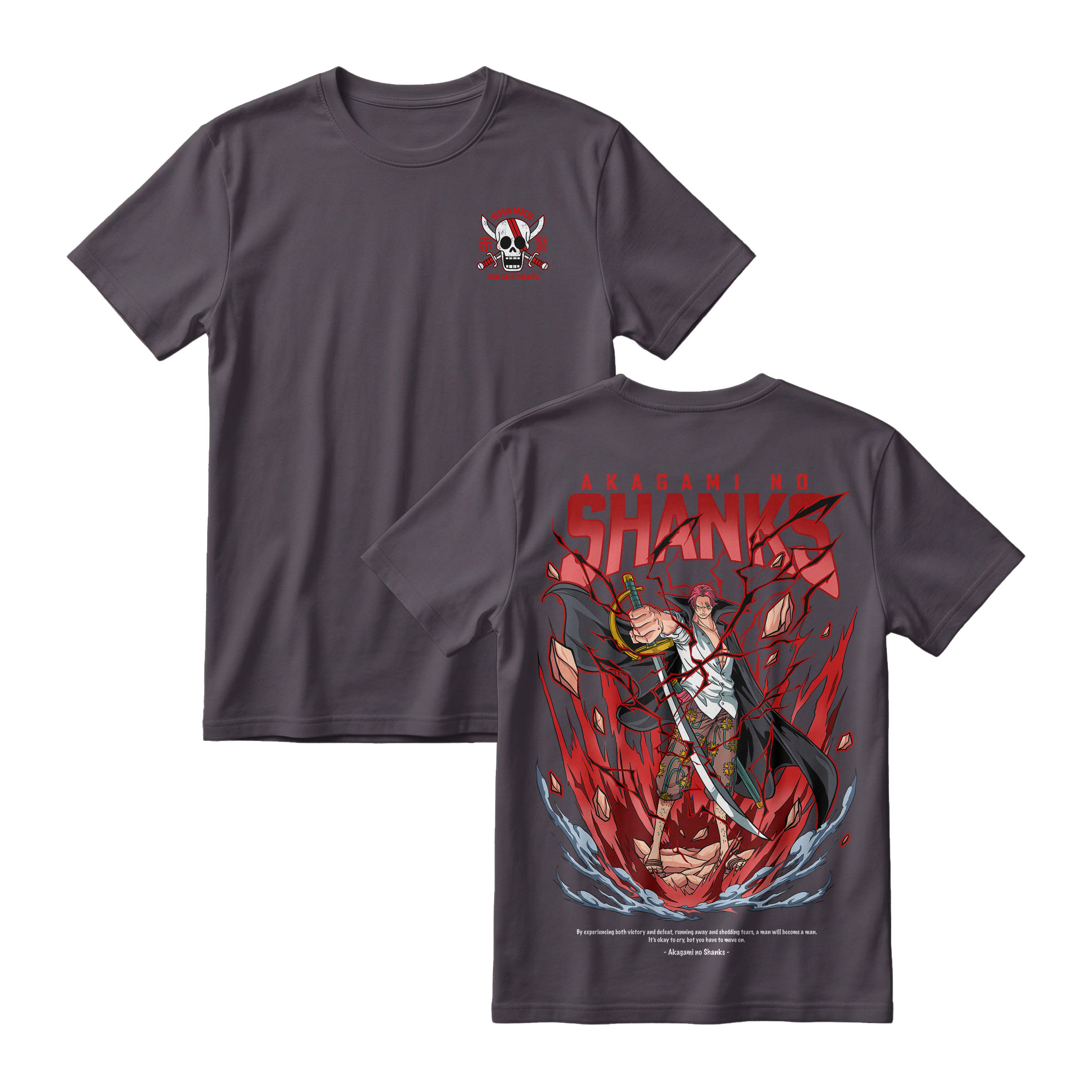 Anime One Piece Akagami no Shanks Short Sleeve Tee - CHARCOAL