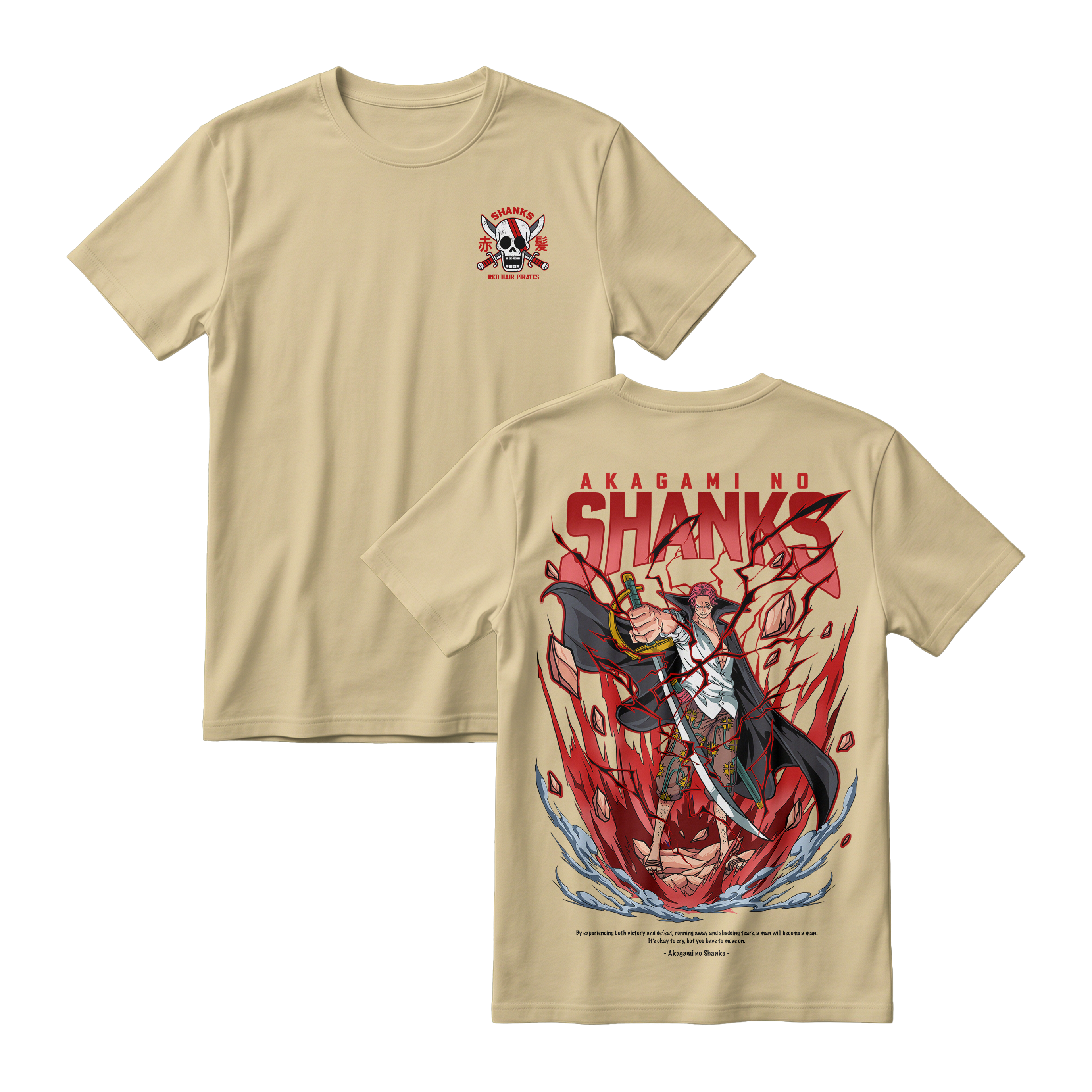 Anime One Piece Akagami no Shanks Short Sleeve Tee - CREAM