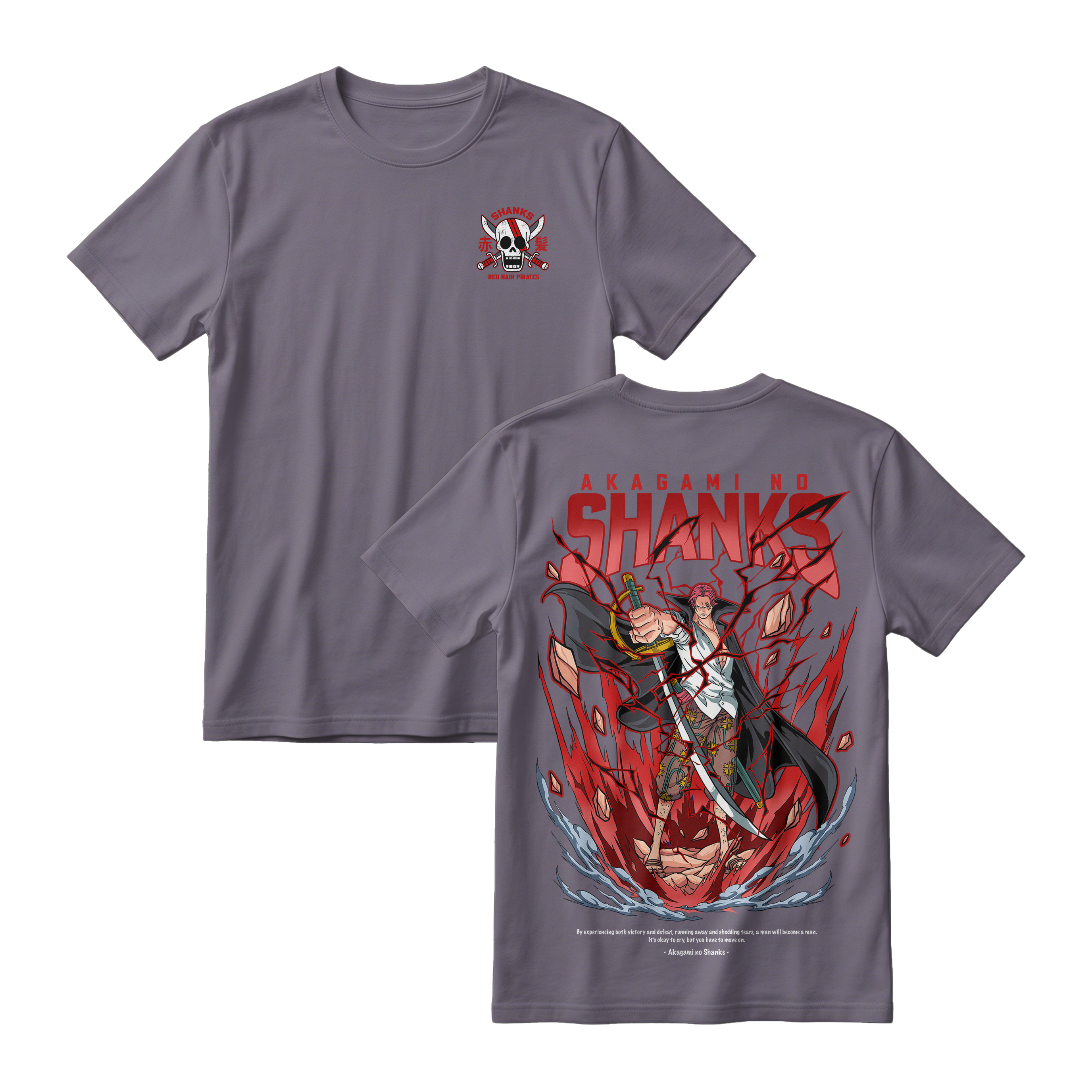 Anime One Piece Akagami no Shanks Short Sleeve Tee - DARK-GREY