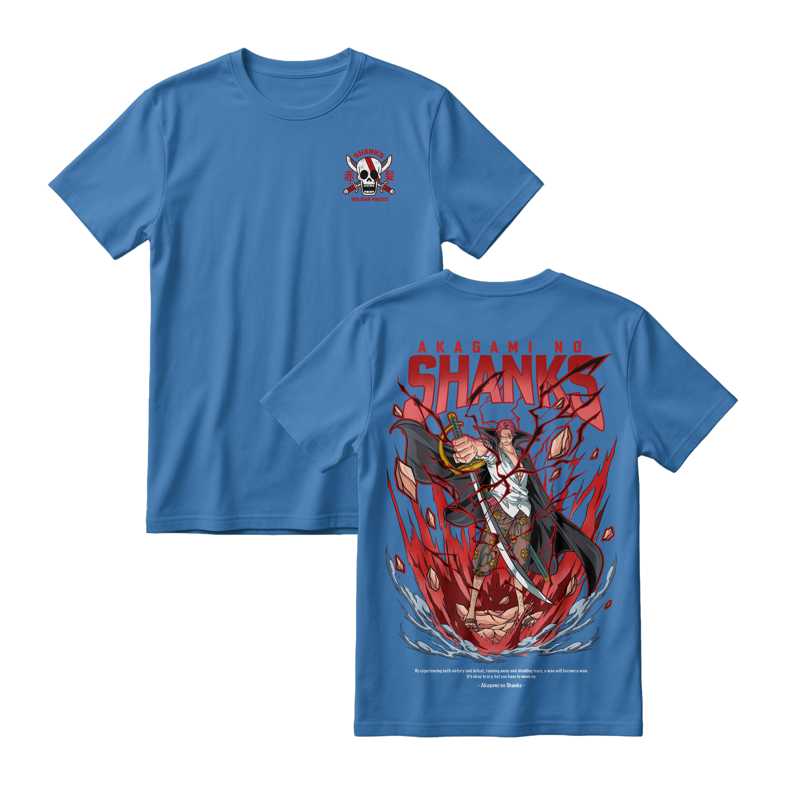 Anime One Piece Akagami no Shanks Short Sleeve Tee - DEEP-BLUE