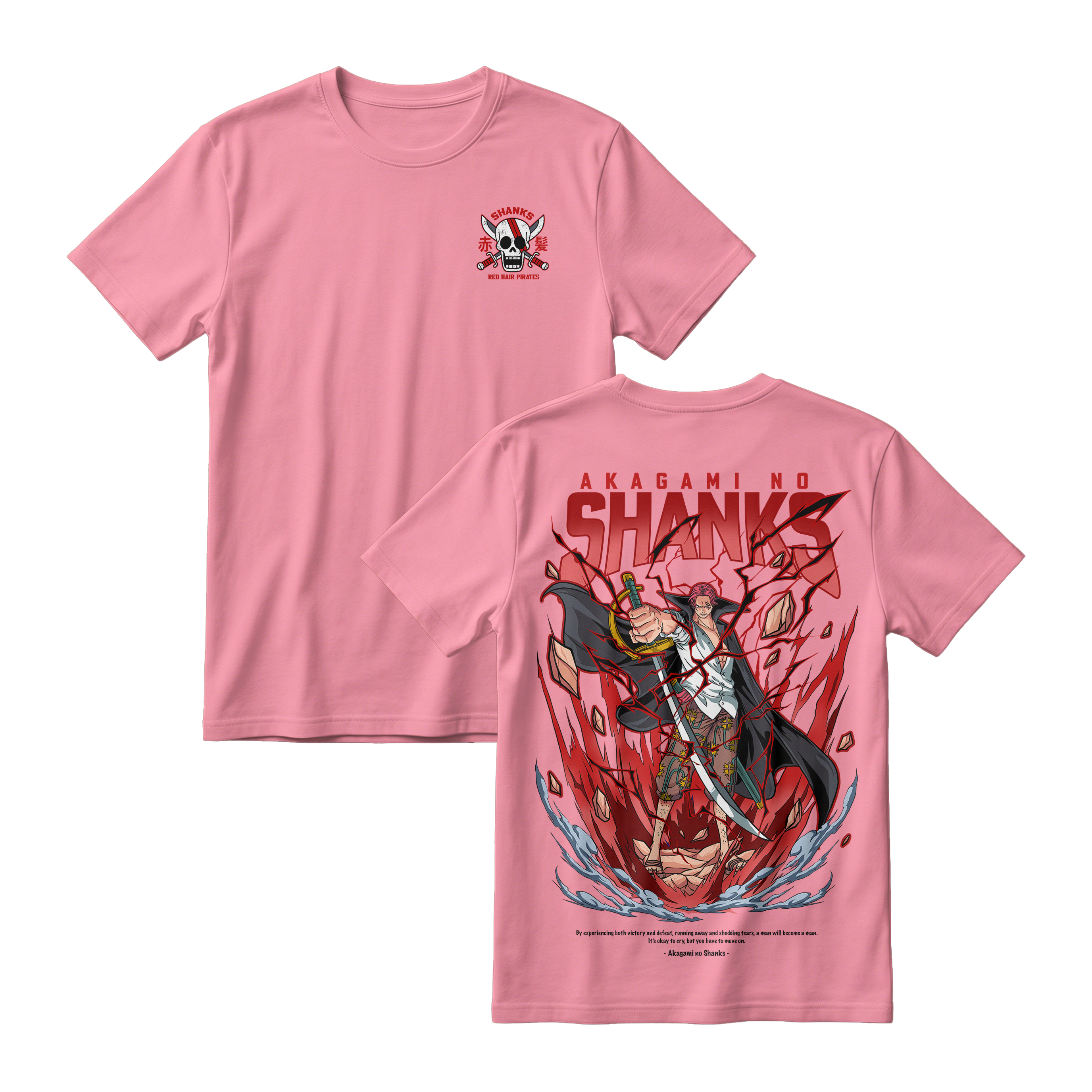Anime One Piece Akagami no Shanks Short Sleeve Tee - FLAMINGO