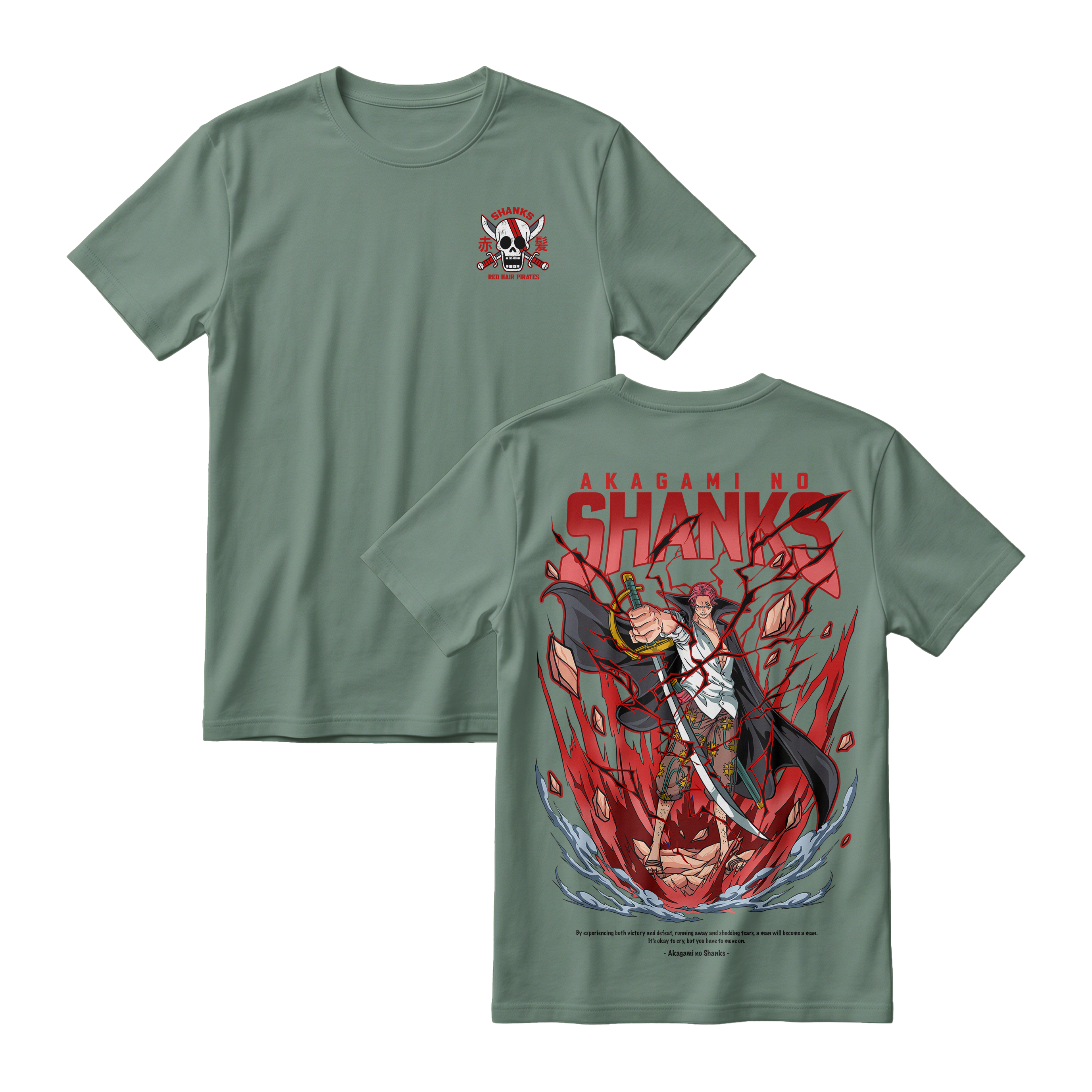 Anime One Piece Akagami no Shanks Short Sleeve Tee - GREEN-ALGAE