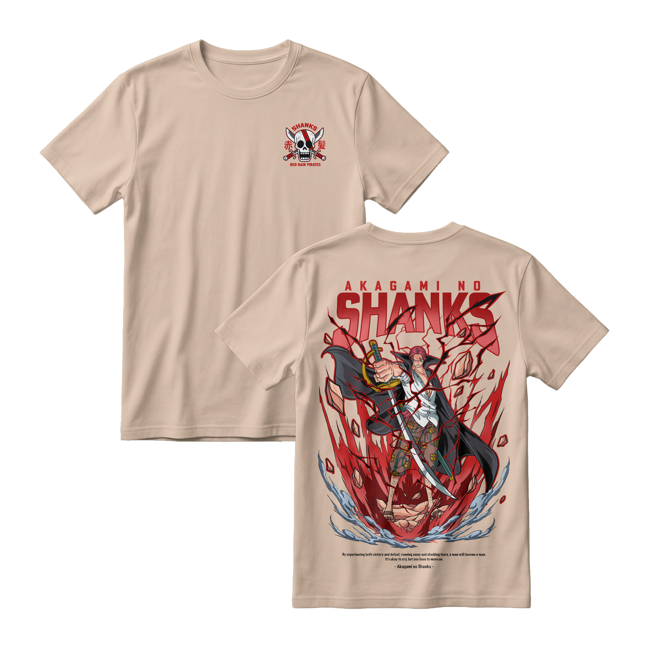 Anime One Piece Akagami no Shanks Short Sleeve Tee - KHAKI