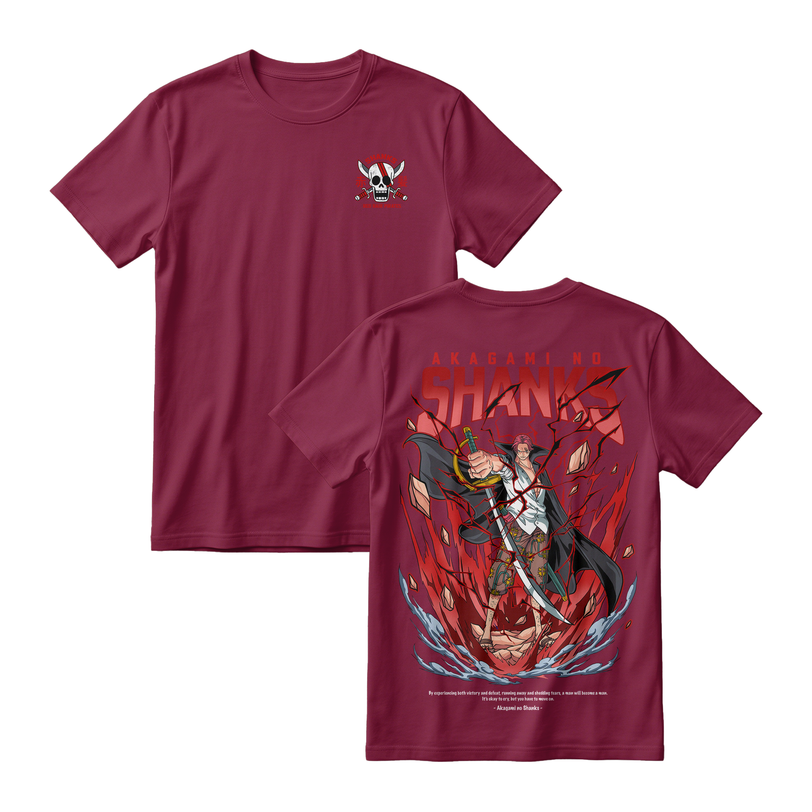 Anime One Piece Akagami no Shanks Short Sleeve Tee - MAROON