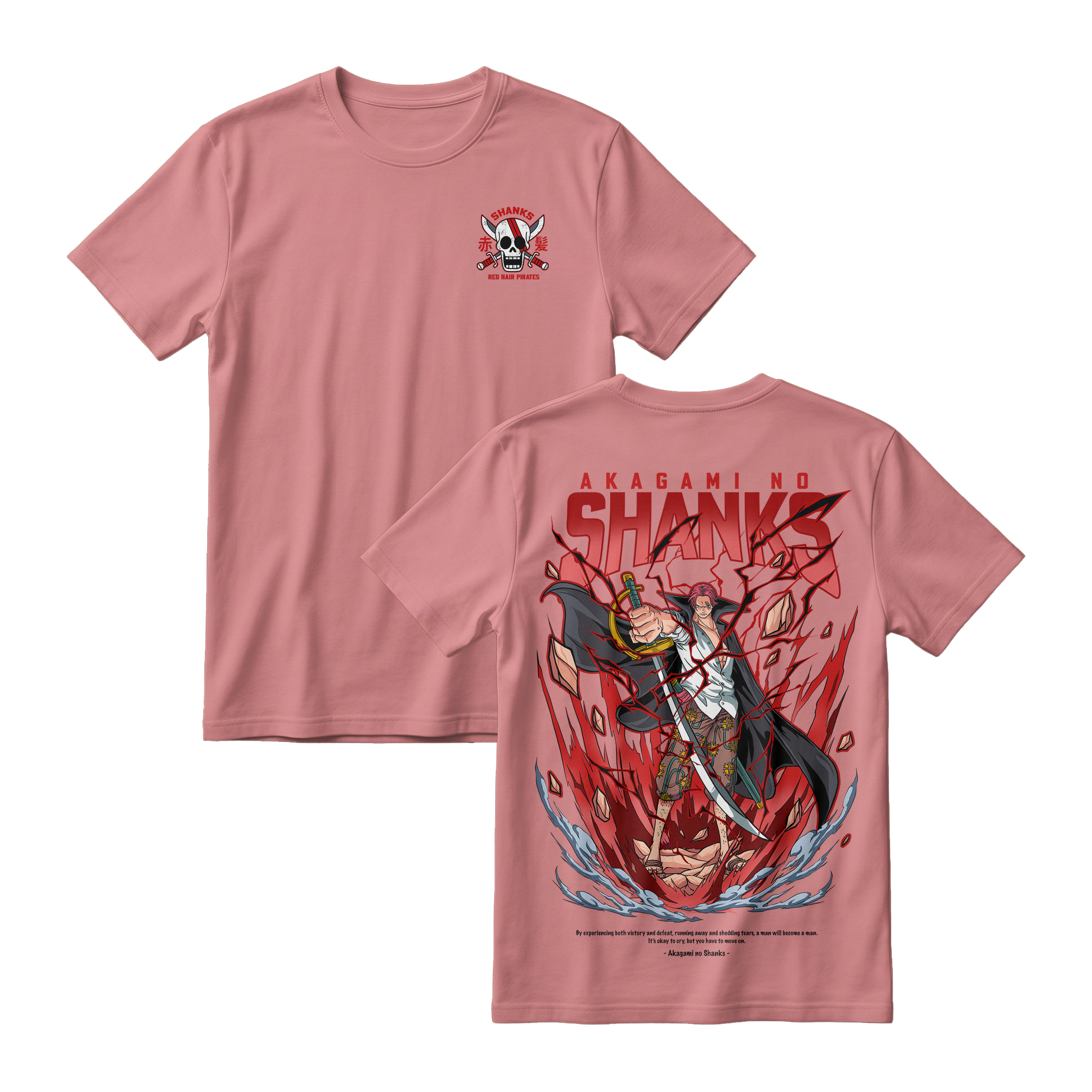 Anime One Piece Akagami no Shanks Short Sleeve Tee - PASTEL-PINK