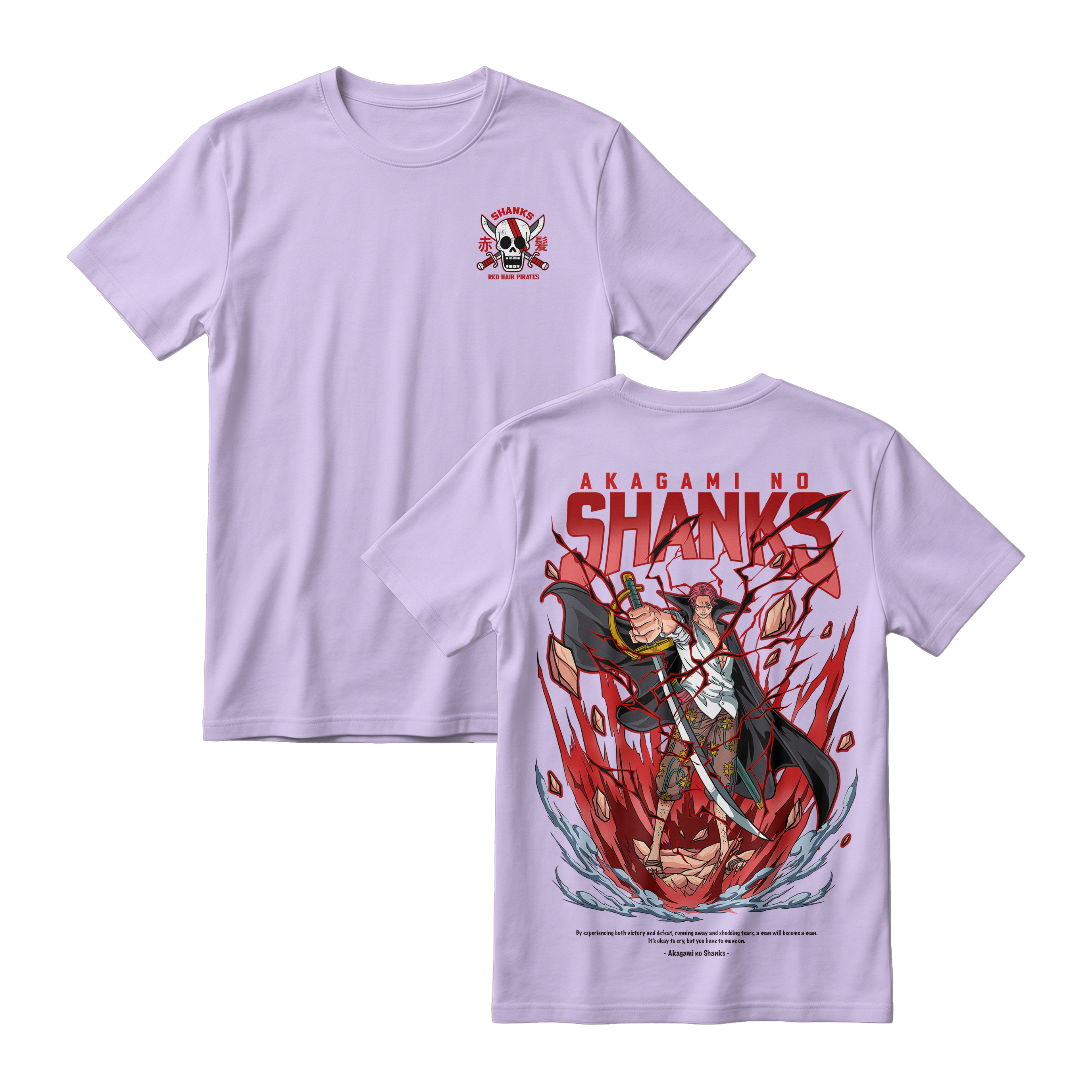 Anime One Piece Akagami no Shanks Short Sleeve Tee - PERIWINKLE