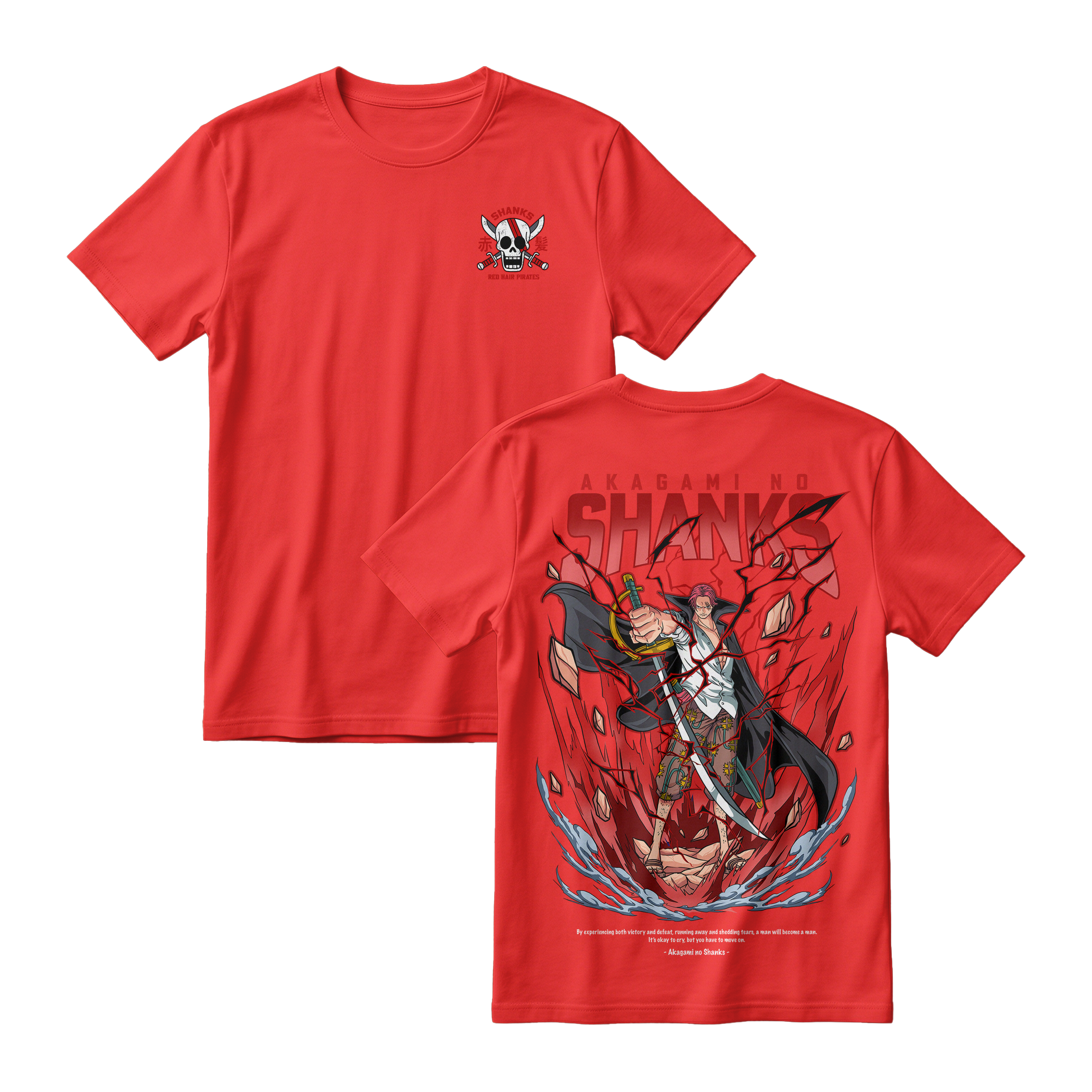 Anime One Piece Akagami no Shanks Short Sleeve Tee - RED-CHILI