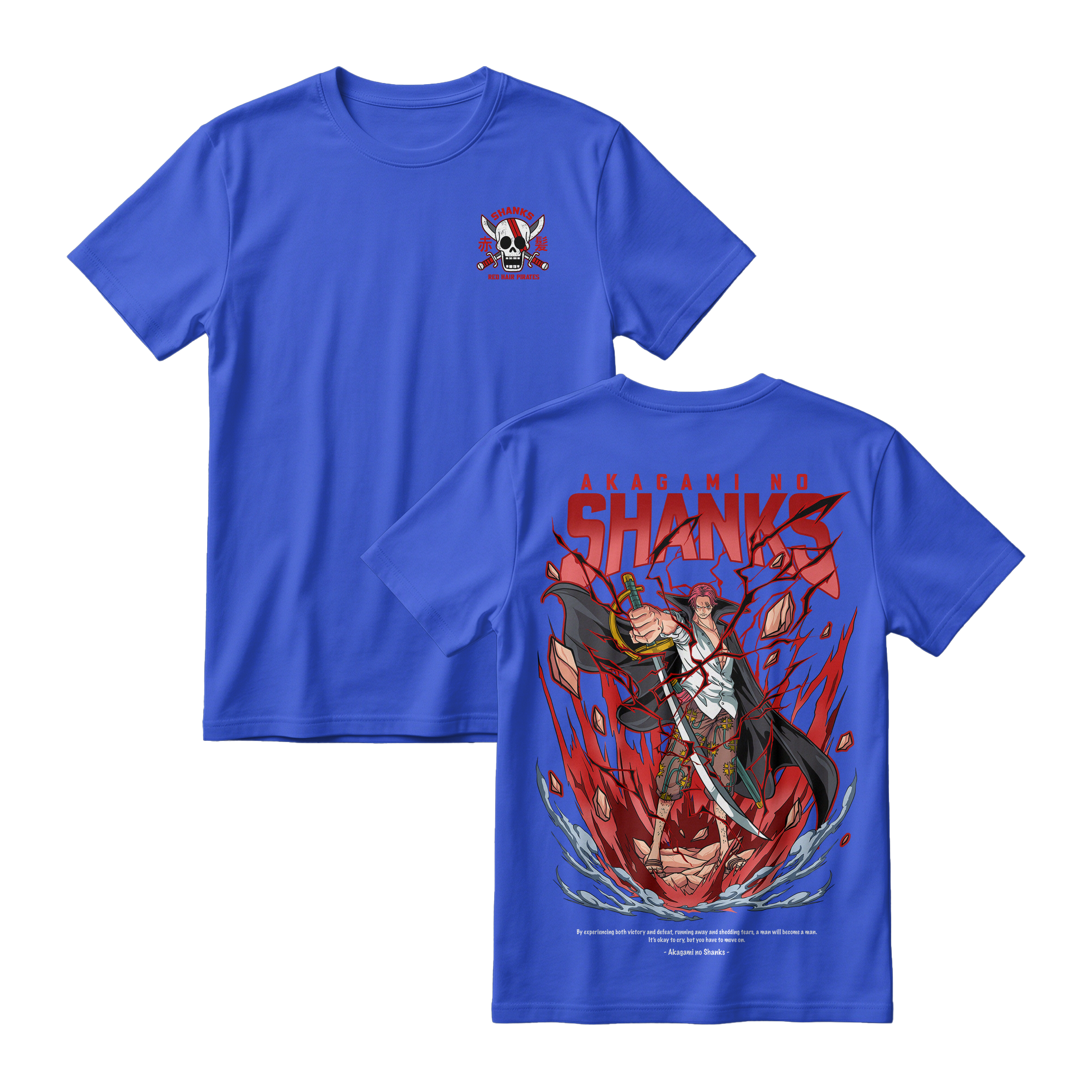 Anime One Piece Akagami no Shanks Short Sleeve Tee - ROYAL-BLUE