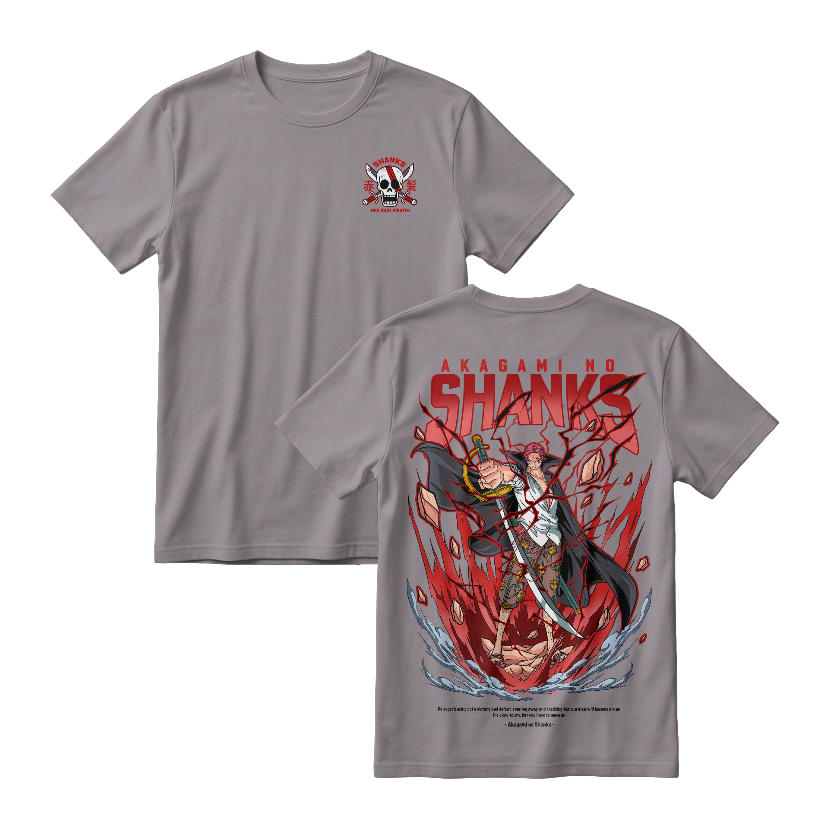 Anime One Piece Akagami no Shanks Short Sleeve Tee - SMOKE-GREY