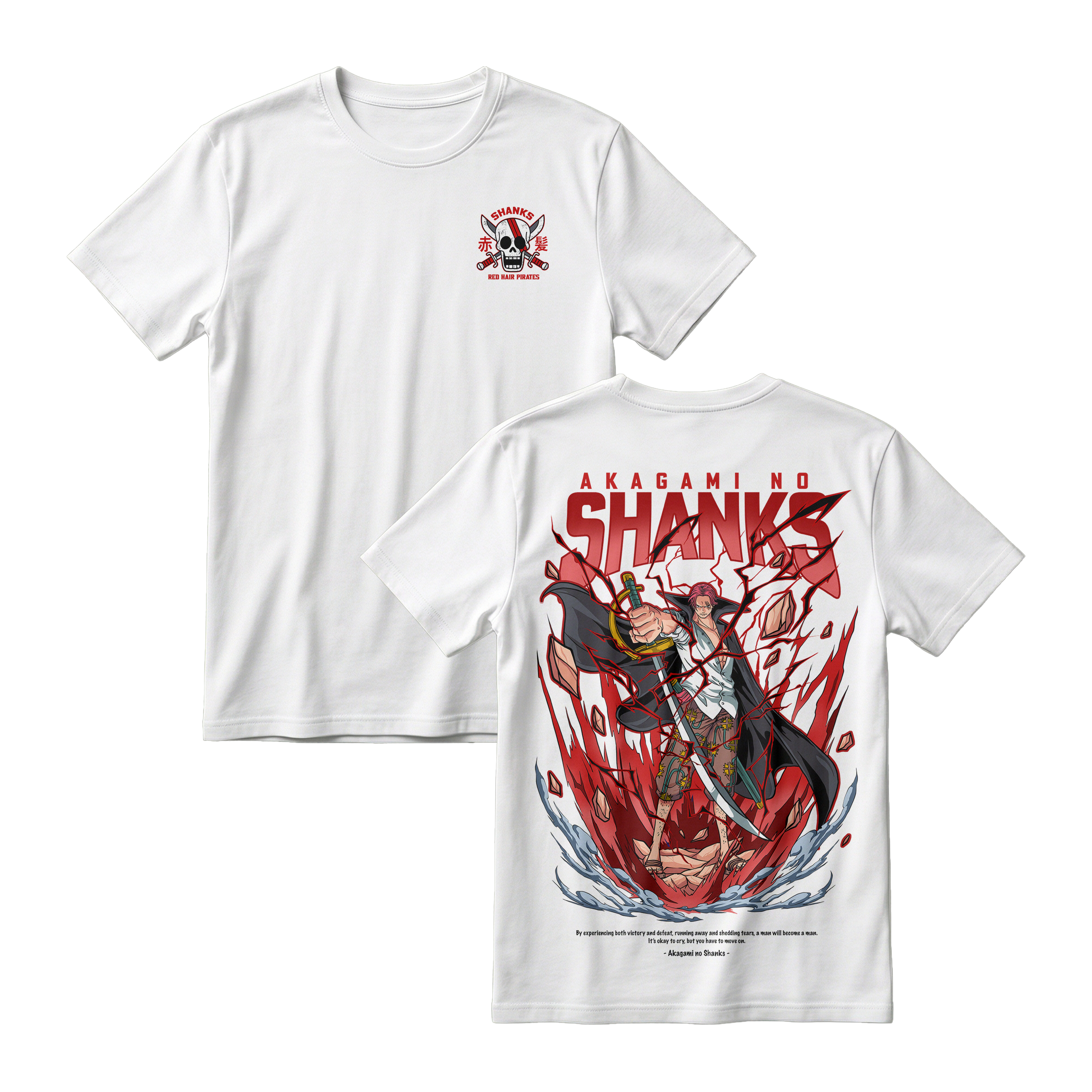 Anime One Piece Akagami no Shanks Short Sleeve Tee - WHITE