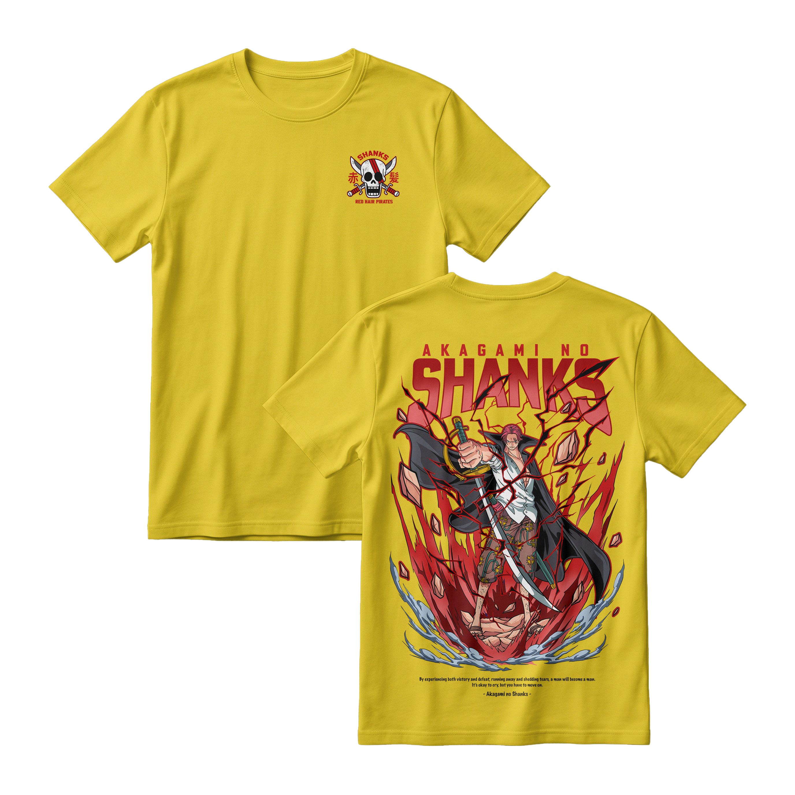 Anime One Piece Akagami no Shanks Short Sleeve Tee - YELLOW