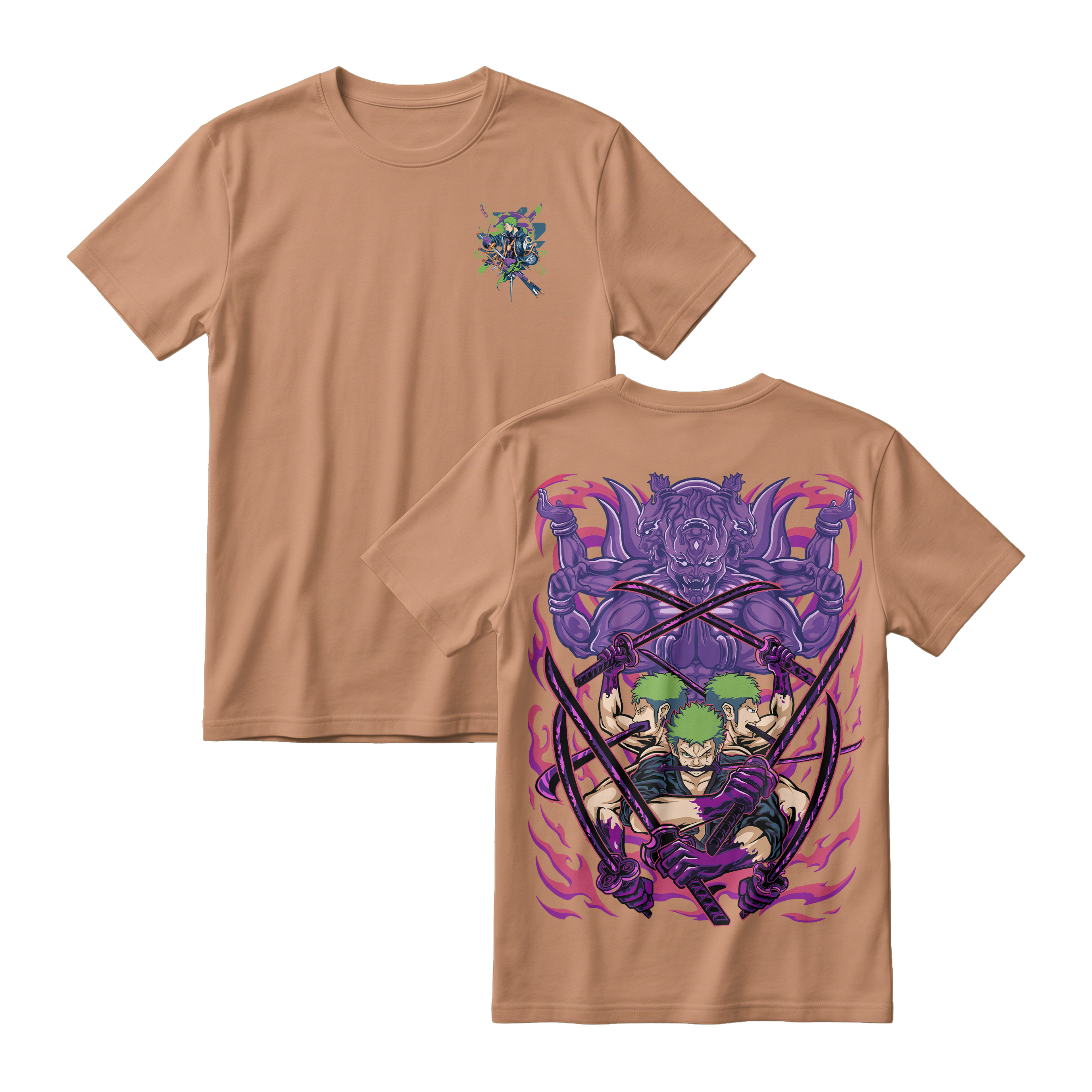 Anime One Piece Roronoa Zoro Short Sleeve Tee - ALMOND