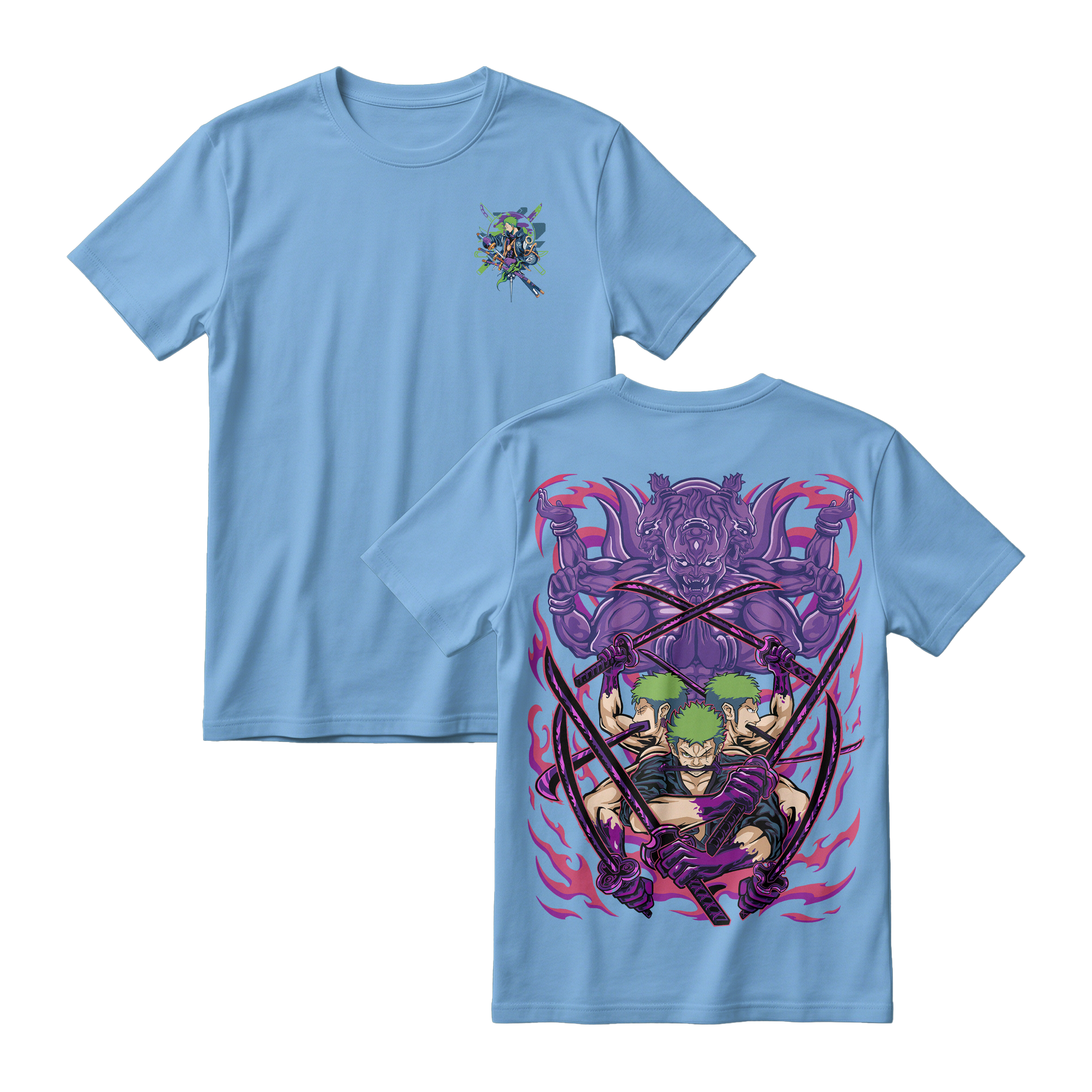 Anime One Piece Roronoa Zoro Short Sleeve Tee - ARTIC-BLUE