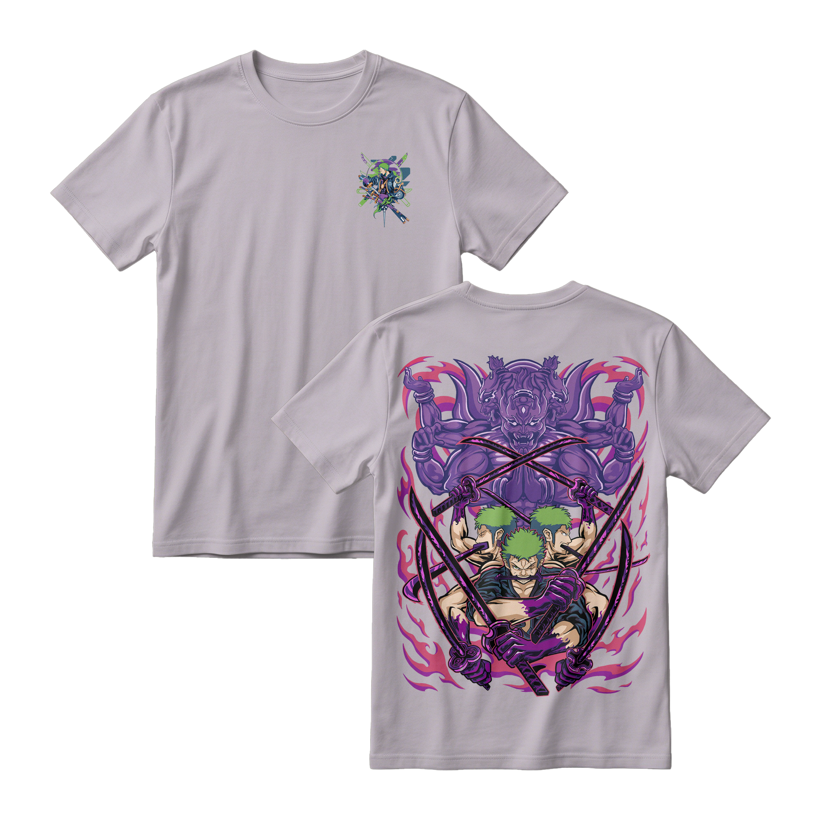 Anime One Piece Roronoa Zoro Short Sleeve Tee - ASH-GREY