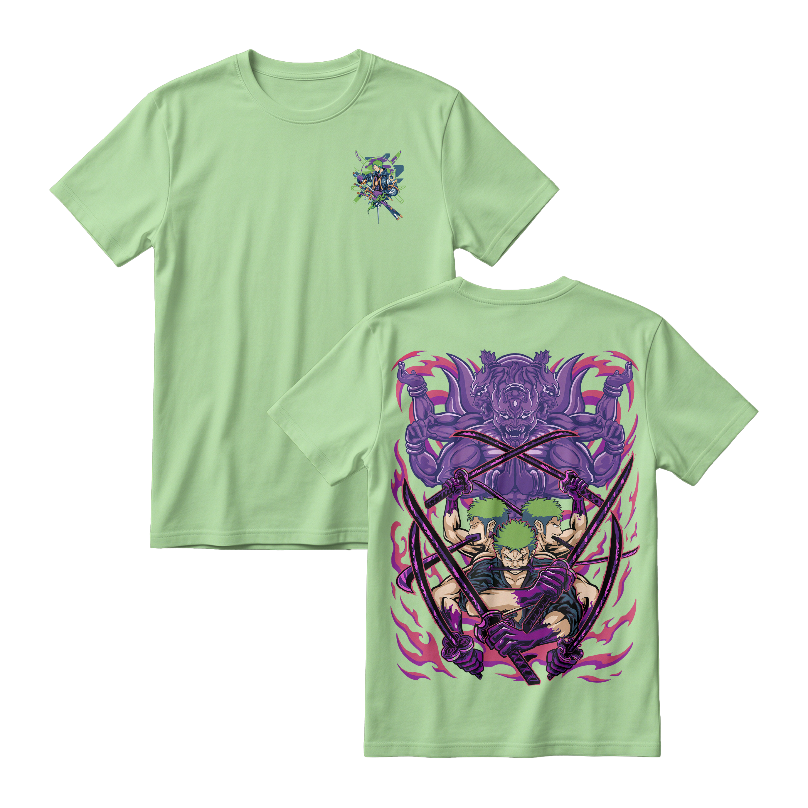 Anime One Piece Roronoa Zoro Short Sleeve Tee - AVOCADO