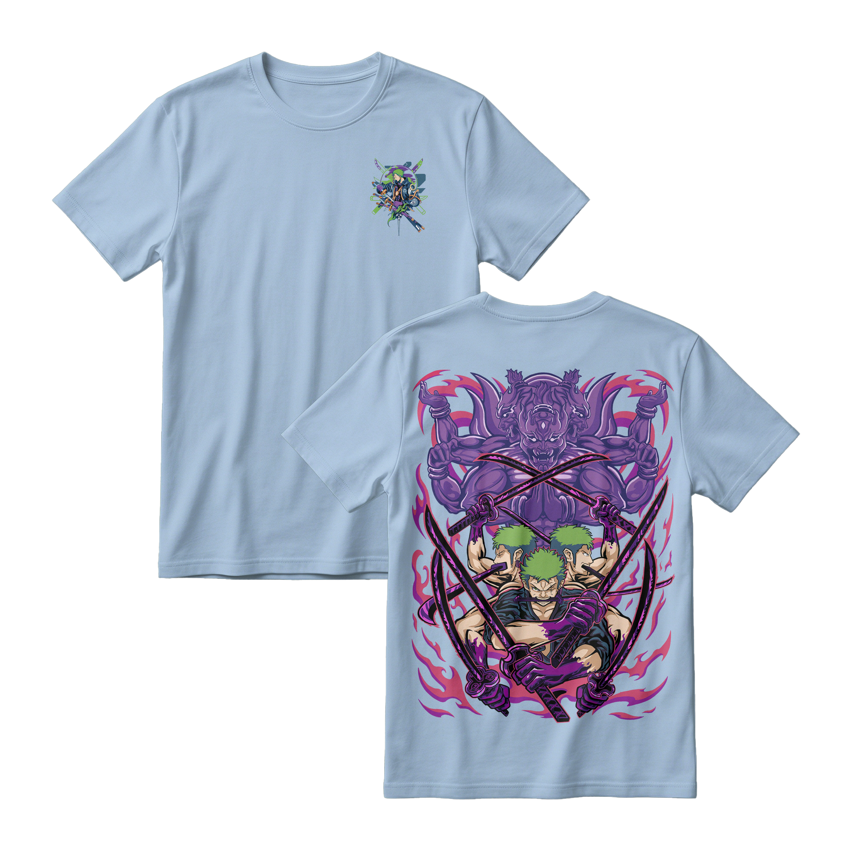 Anime One Piece Roronoa Zoro Short Sleeve Tee - BABY-BLUE