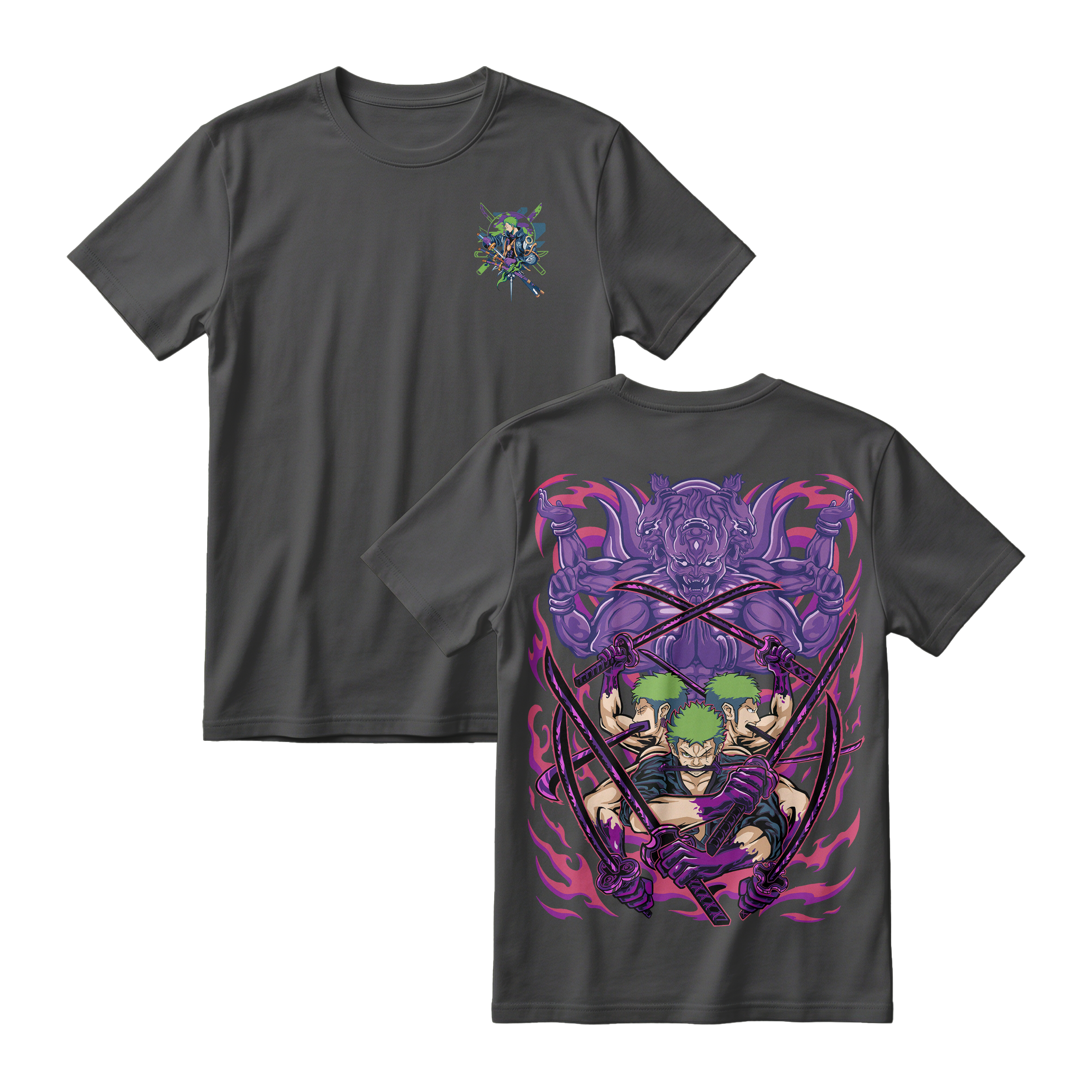 Anime One Piece Roronoa Zoro Short Sleeve Tee - BLACK-JELLY