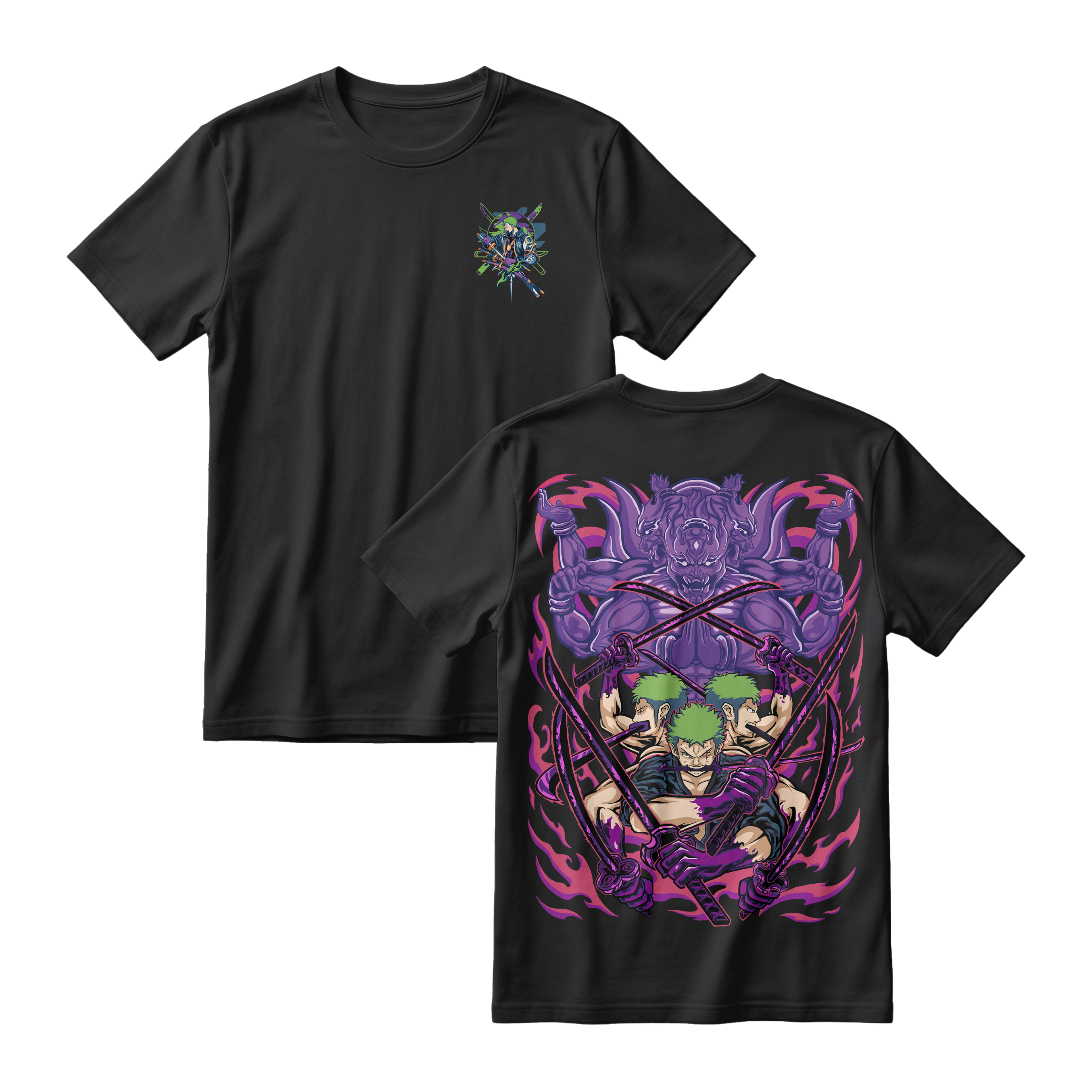 Anime One Piece Roronoa Zoro Short Sleeve Tee - BLACK