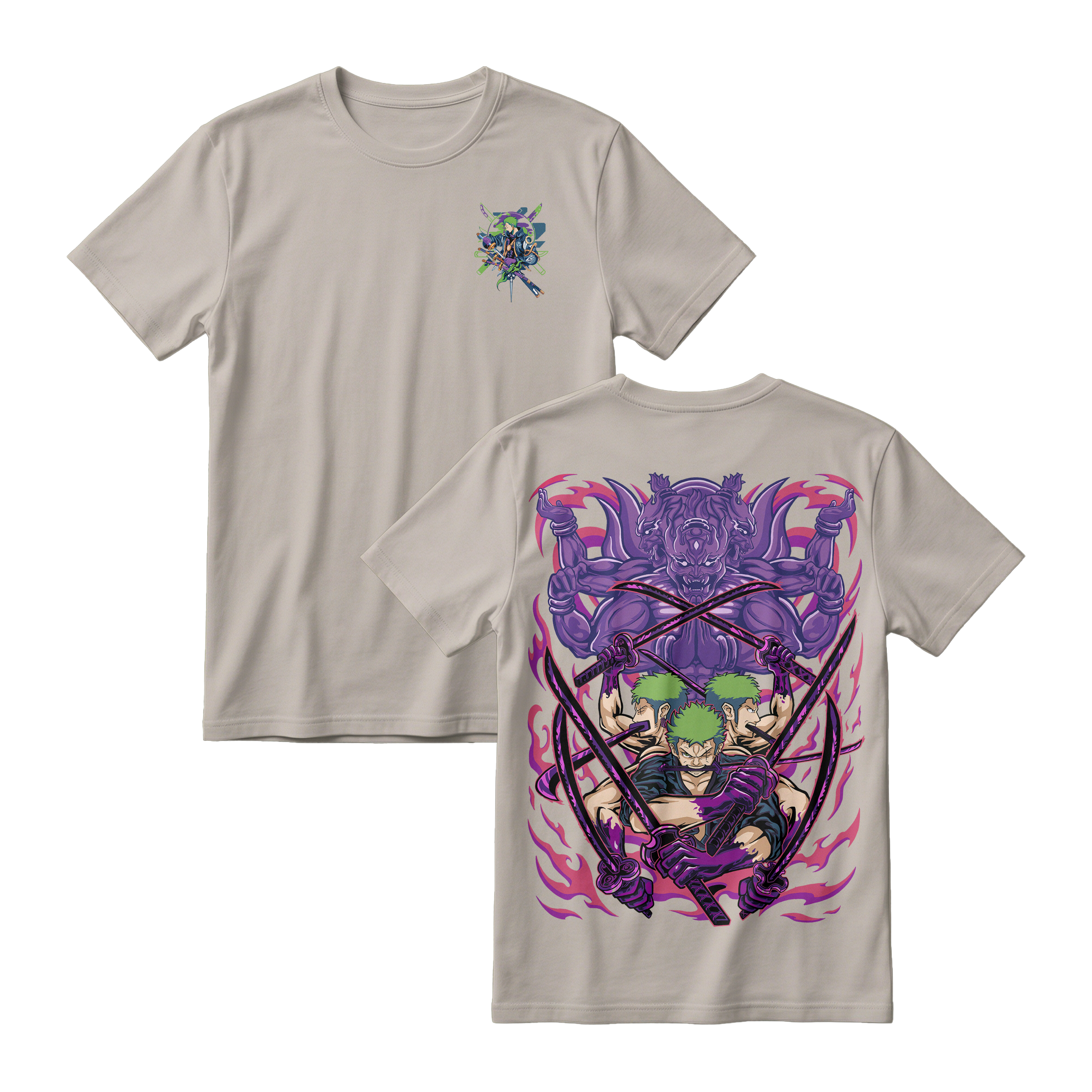 Anime One Piece Roronoa Zoro Short Sleeve Tee - BONE