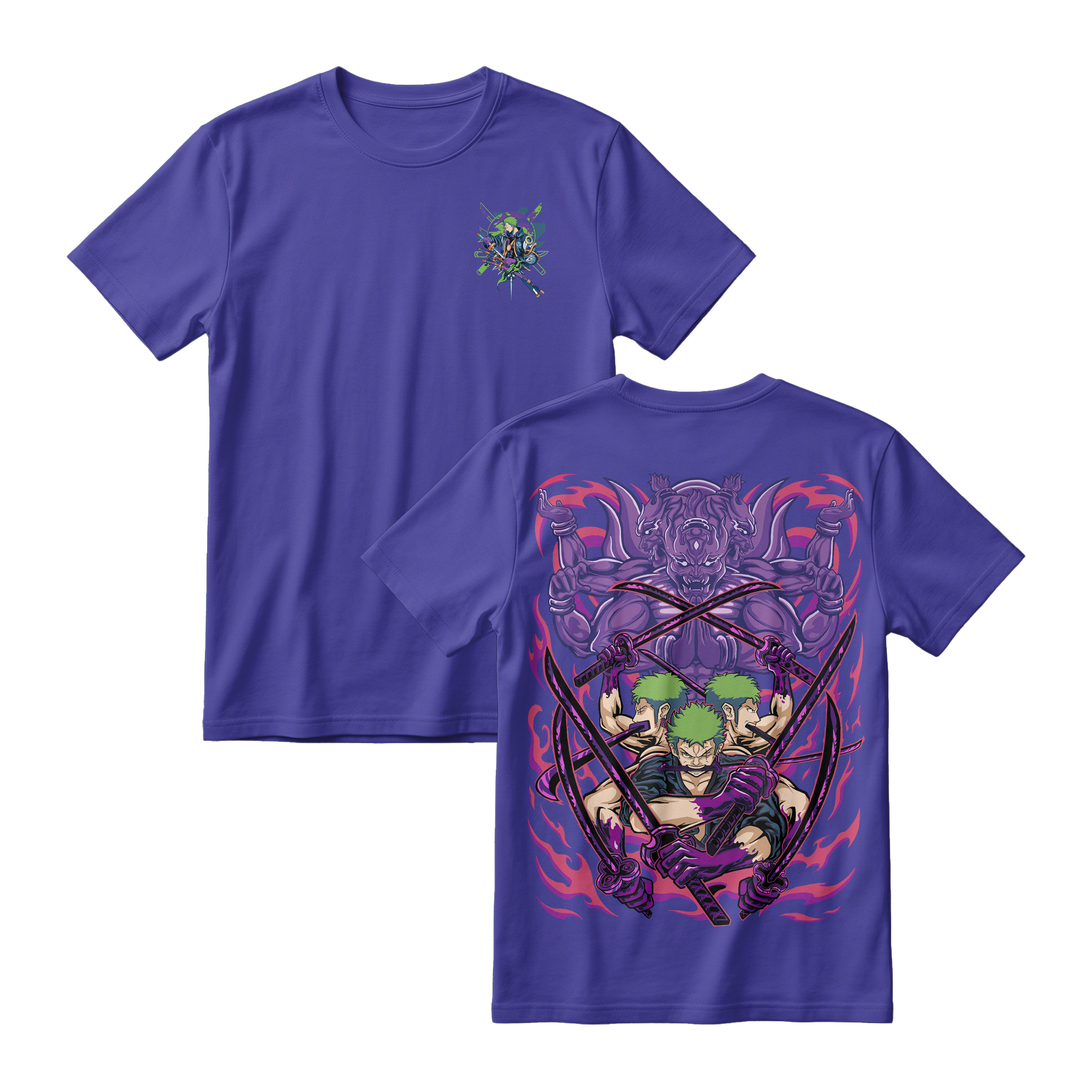 Anime One Piece Roronoa Zoro Short Sleeve Tee - CADBURY