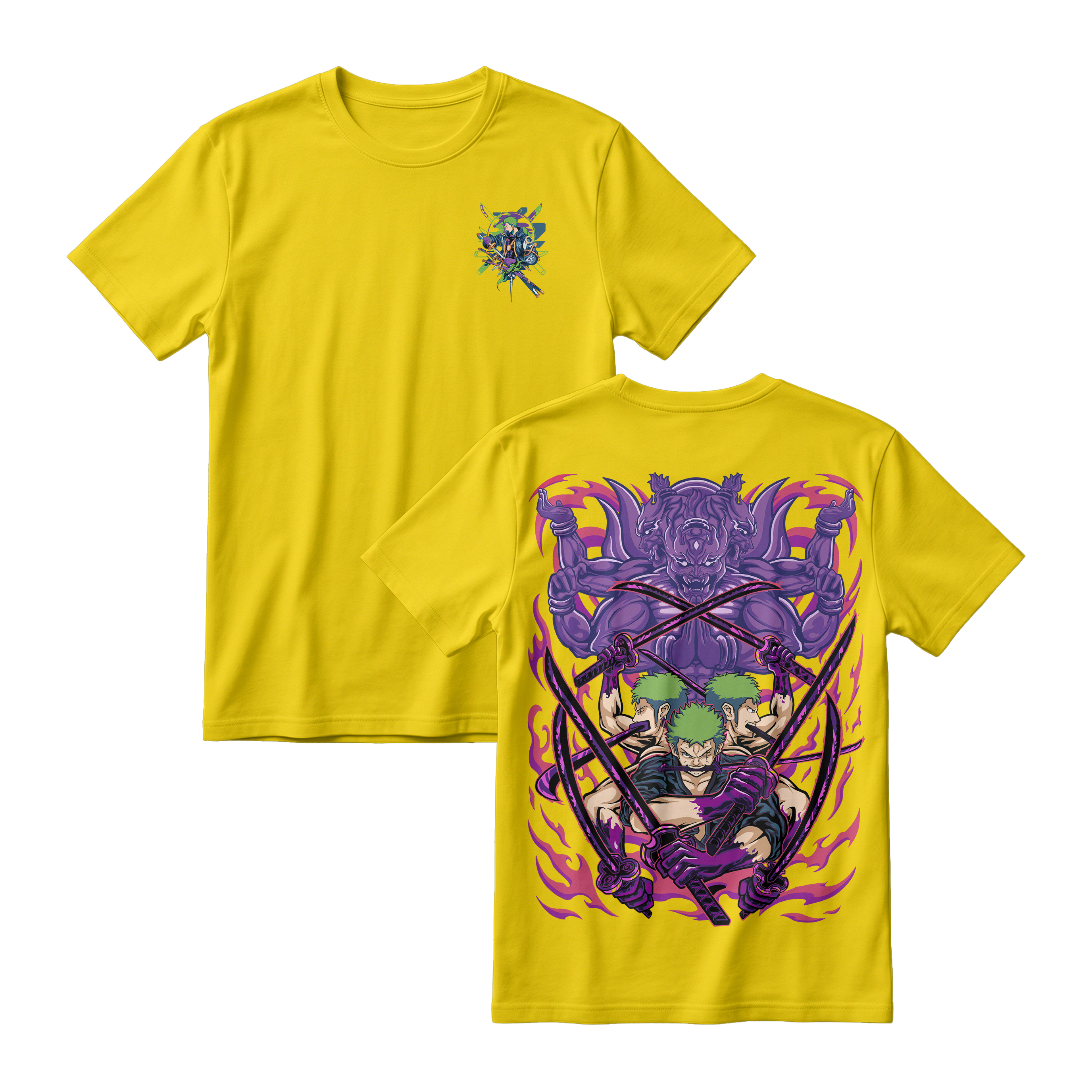 Anime One Piece Roronoa Zoro Short Sleeve Tee - CANARY-YELLOW