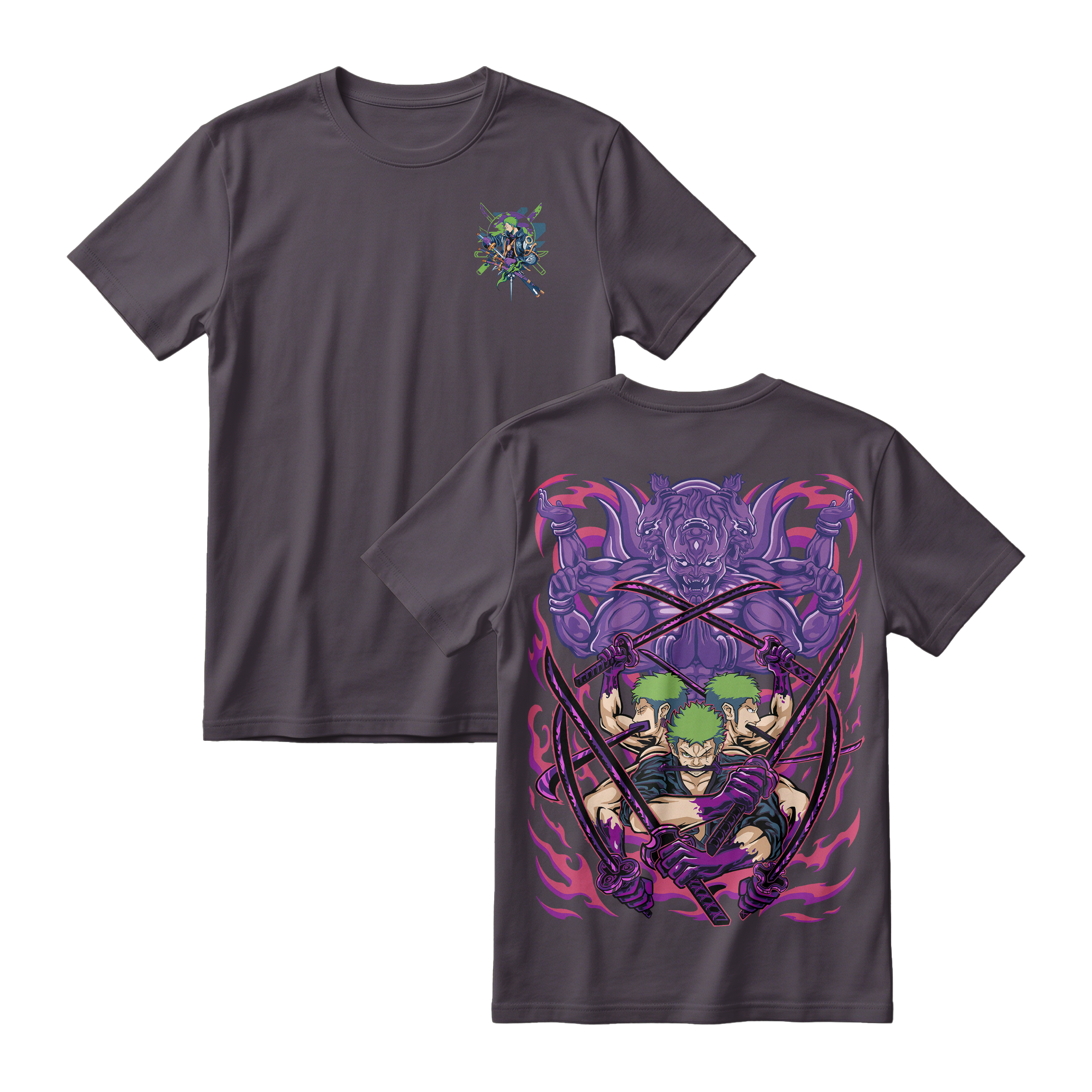  Anime One Piece Roronoa Zoro Short Sleeve Tee - CHARCOAL