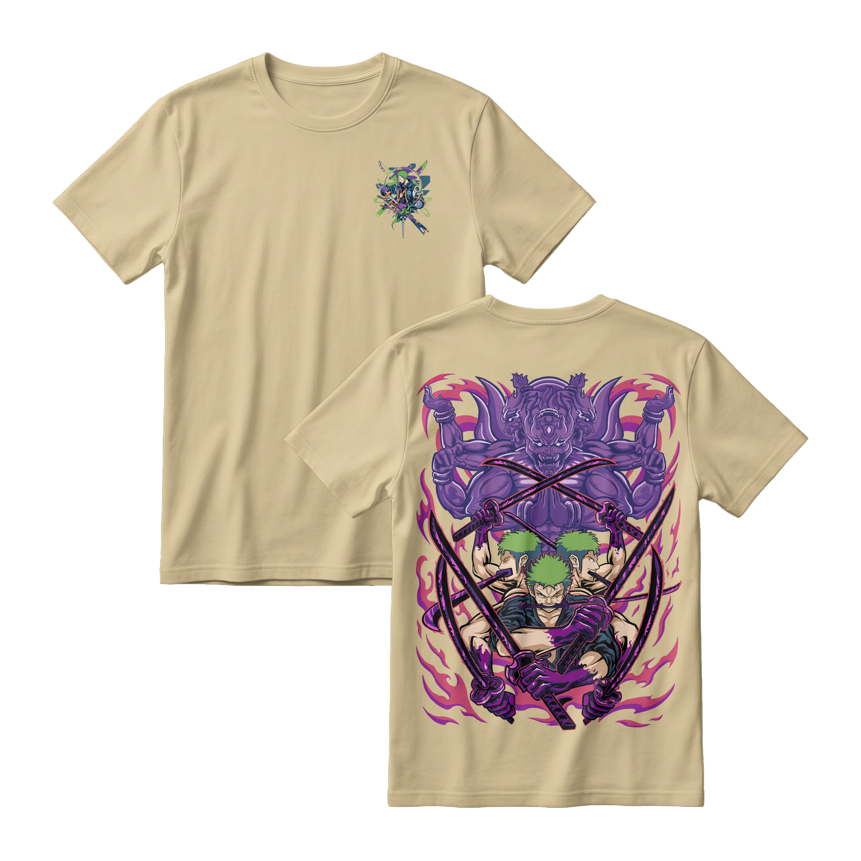 Anime One Piece Roronoa Zoro Short Sleeve Tee - CREAM