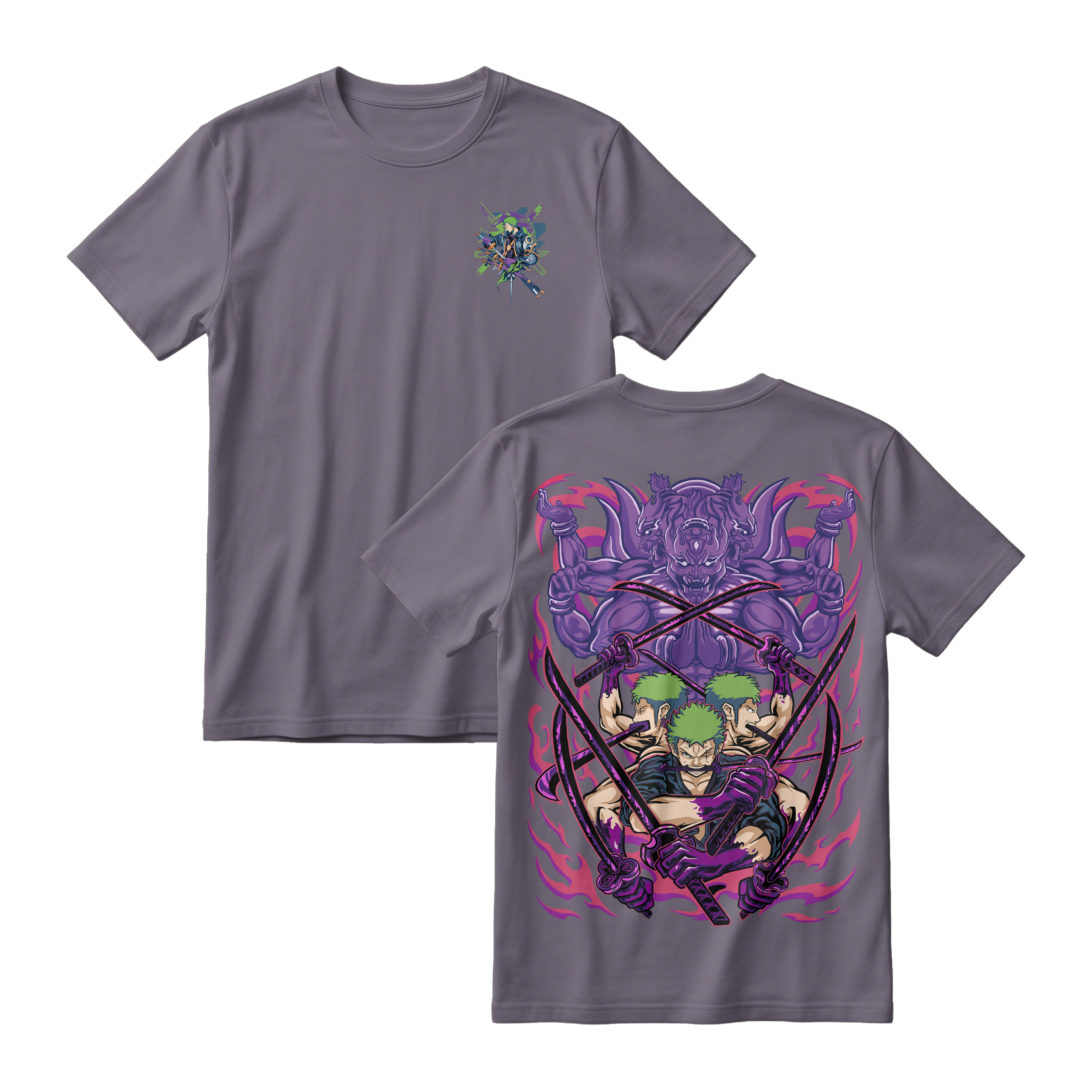 Anime One Piece Roronoa Zoro Short Sleeve Tee - DARK-GREY