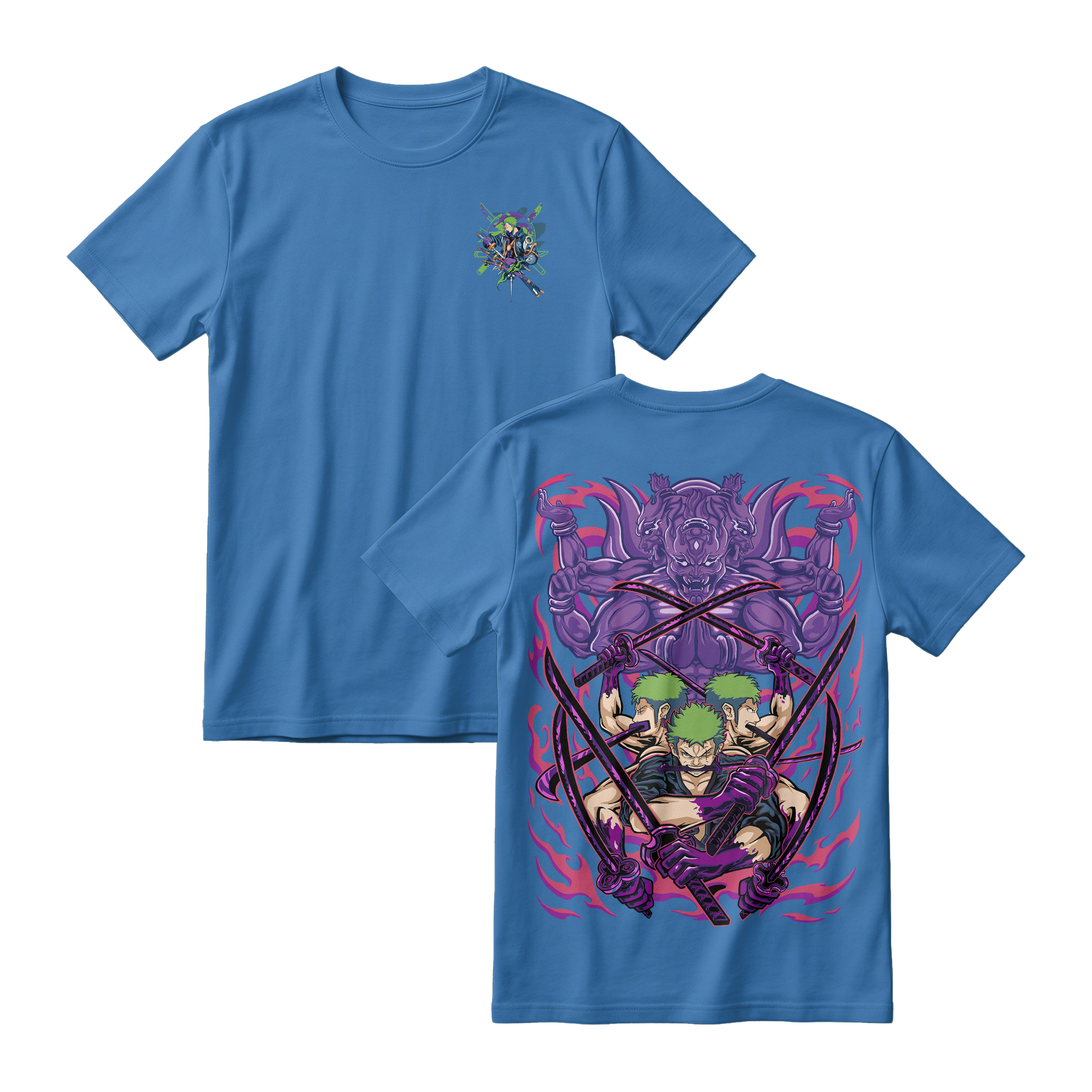 Anime One Piece Roronoa Zoro Short Sleeve Tee - DEEP-BLUE