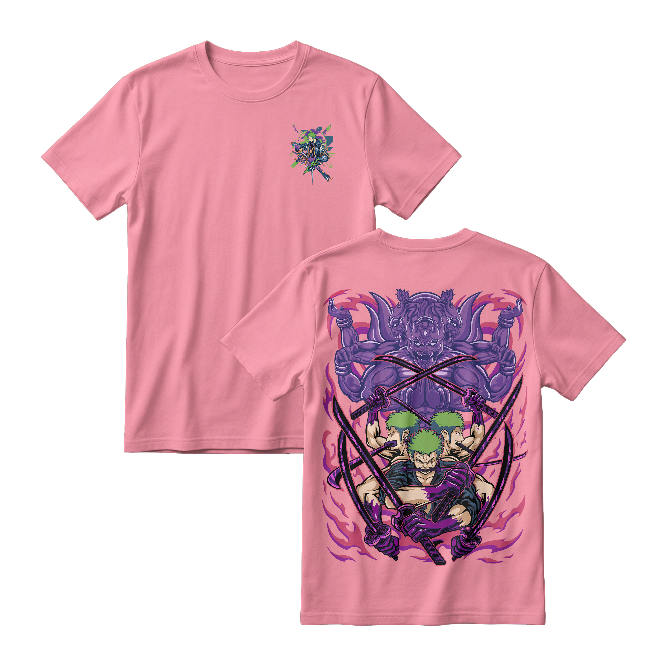 Anime One Piece Roronoa Zoro Short Sleeve Tee - FLAMINGO
