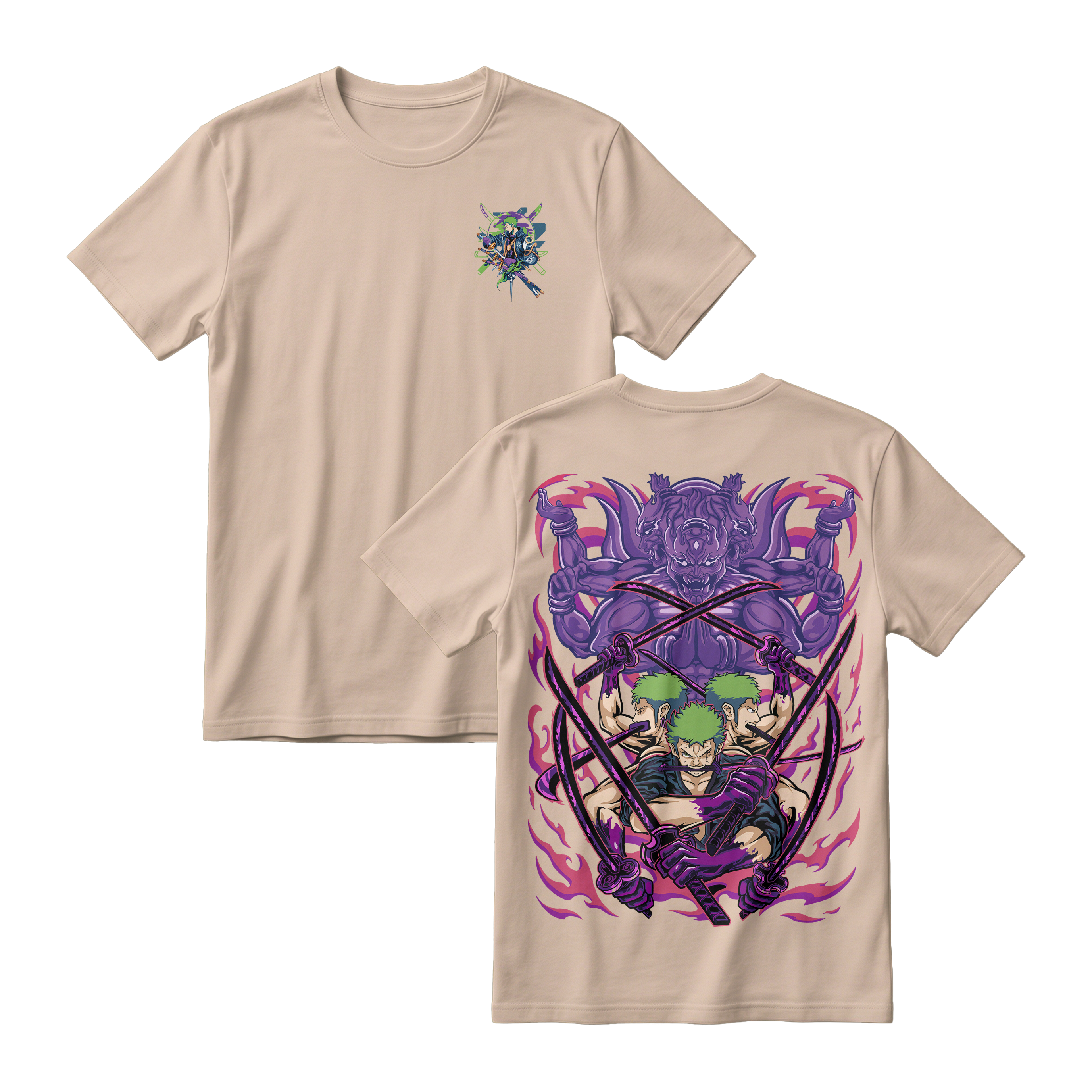 Anime One Piece Roronoa Zoro Short Sleeve Tee - KHAKI
