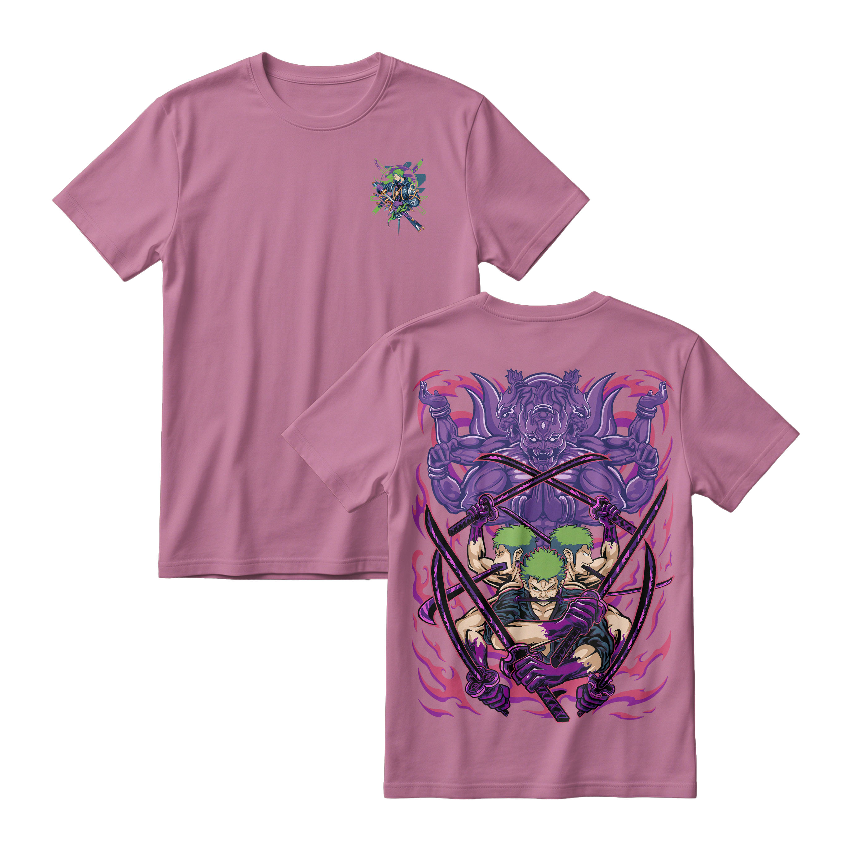 Anime One Piece Roronoa Zoro Short Sleeve Tee - LAVENDER