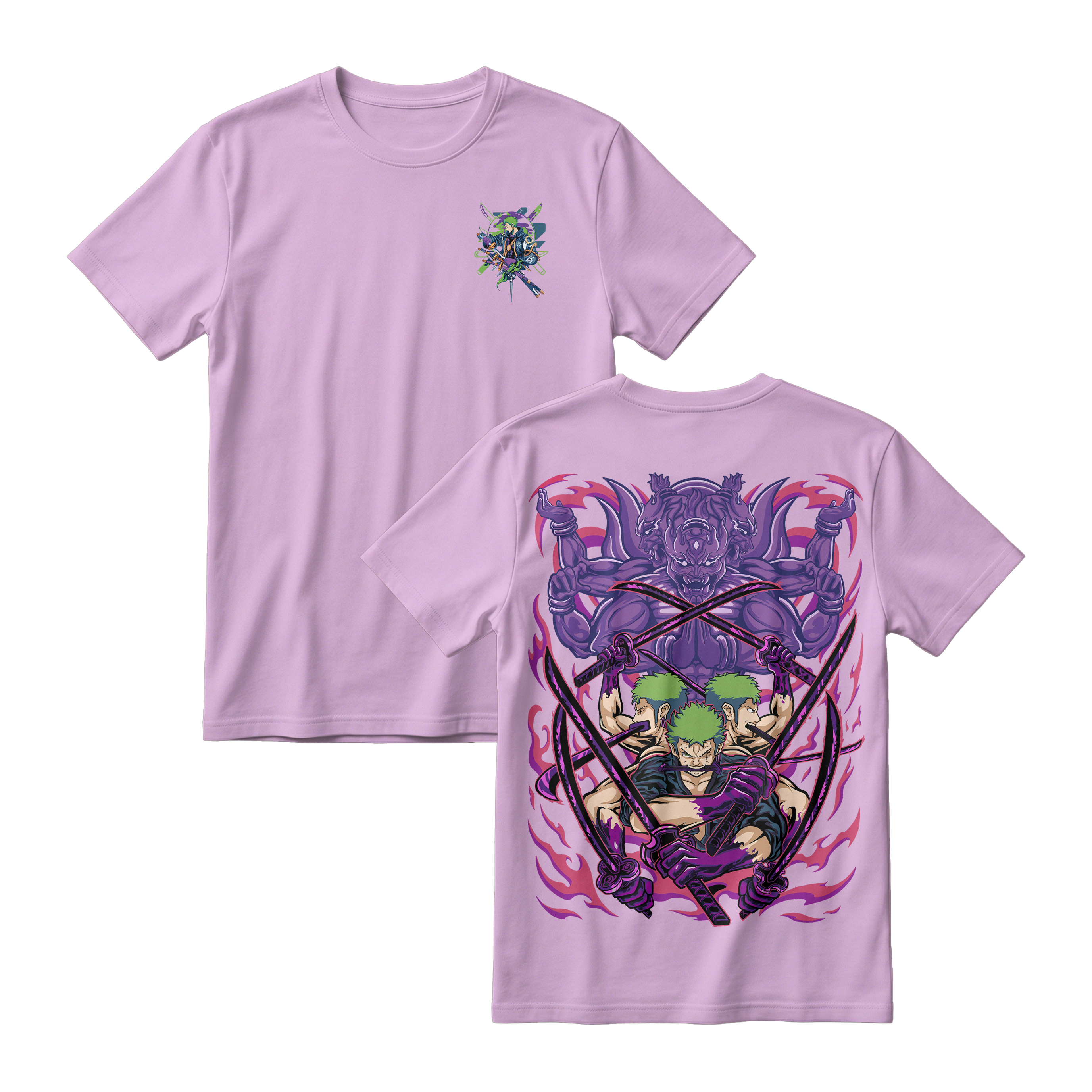 Anime One Piece Roronoa Zoro Short Sleeve Tee - LILAC