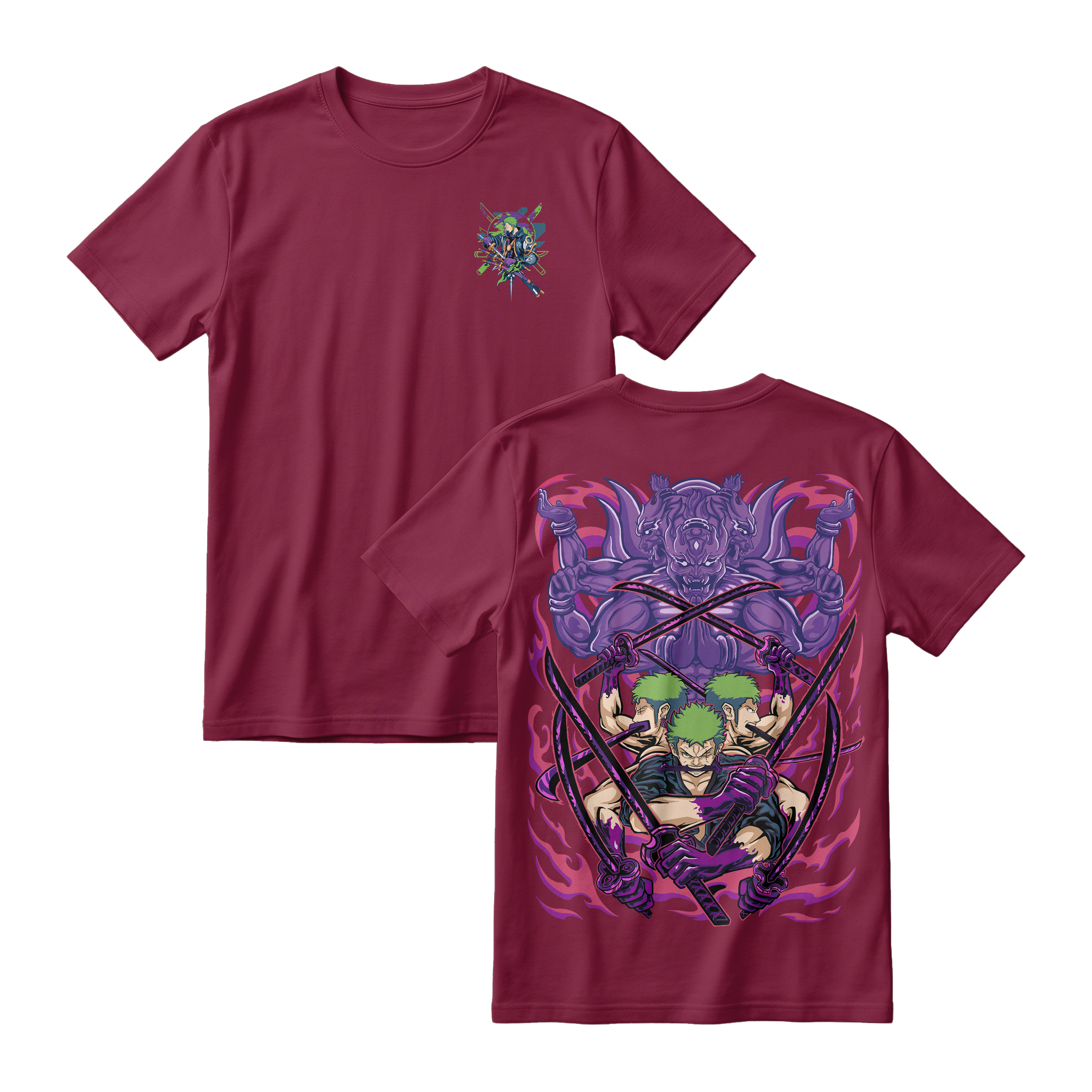 Anime One Piece Roronoa Zoro Short Sleeve Tee - MAROON