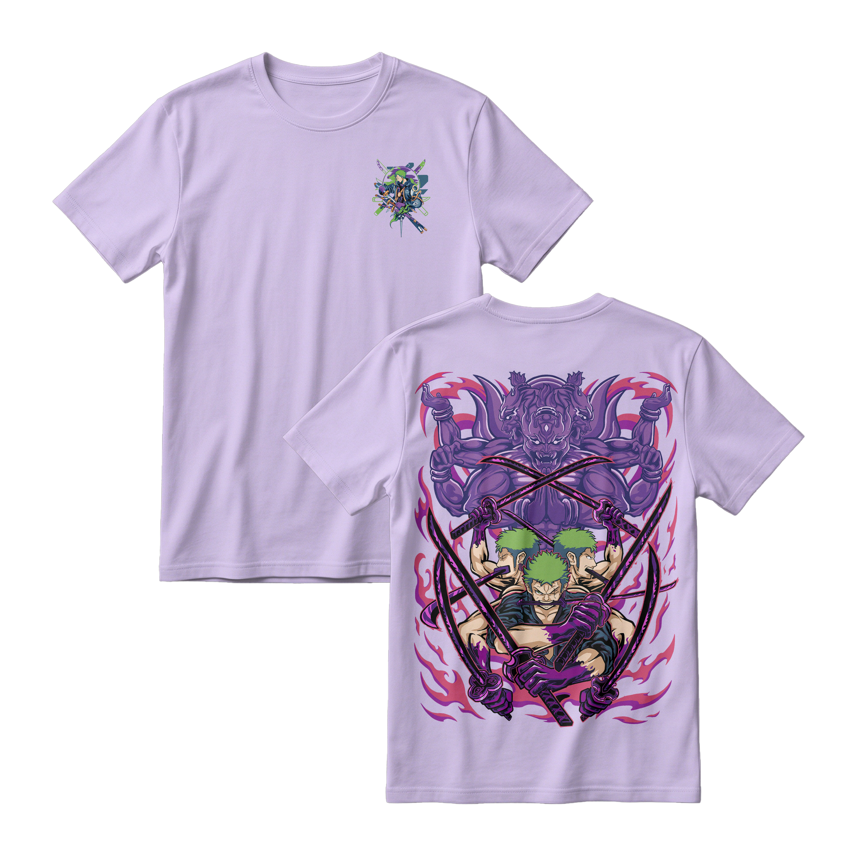 Anime One Piece Roronoa Zoro Short Sleeve Tee - PERIWINKLE