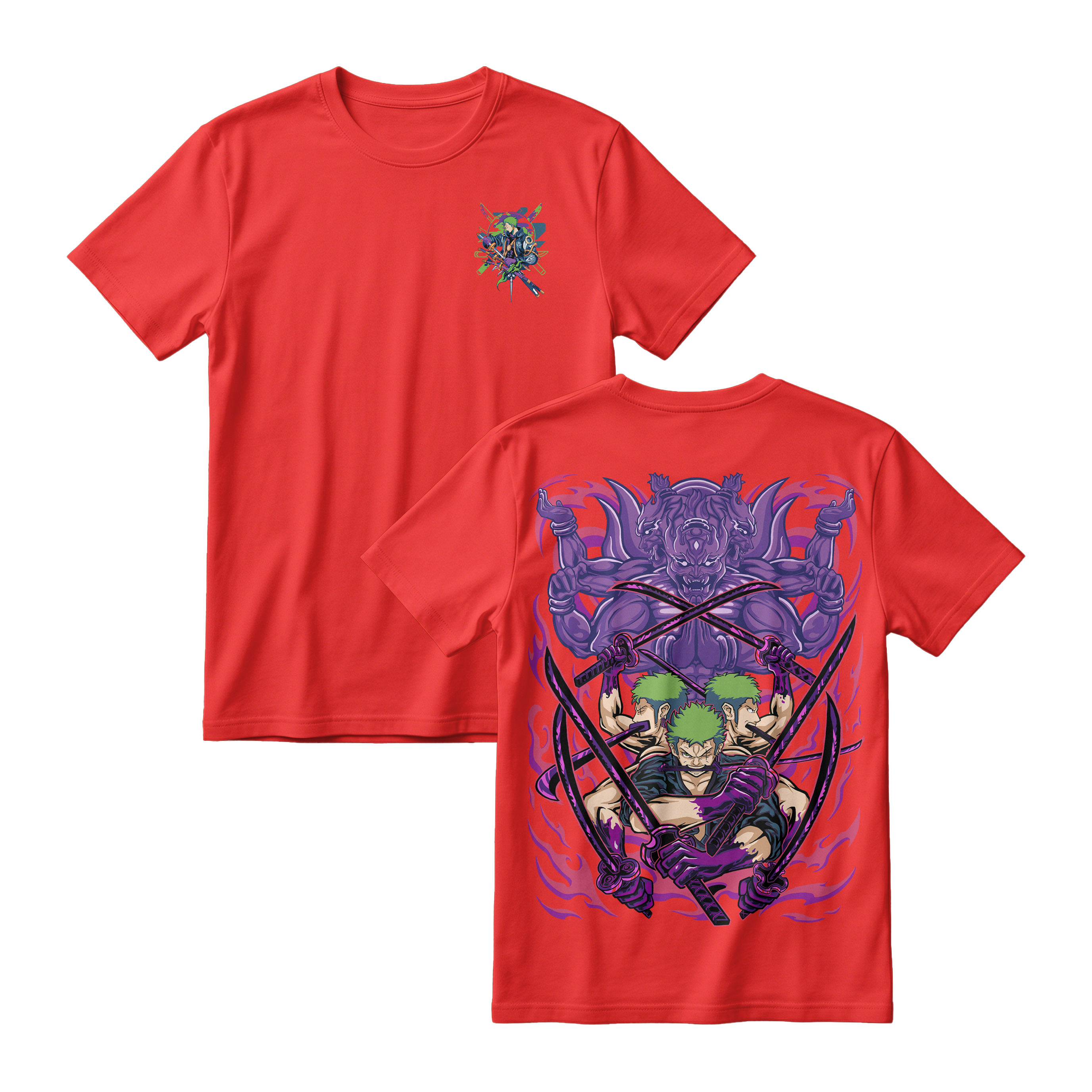 Anime One Piece Roronoa Zoro Short Sleeve Tee - RED-CHILI